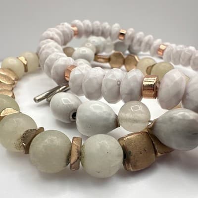 Vintage 90s Boho Multi-Strand Bracelet Set Druzy Quartz Beaded Jewelry - Thumbnail 8