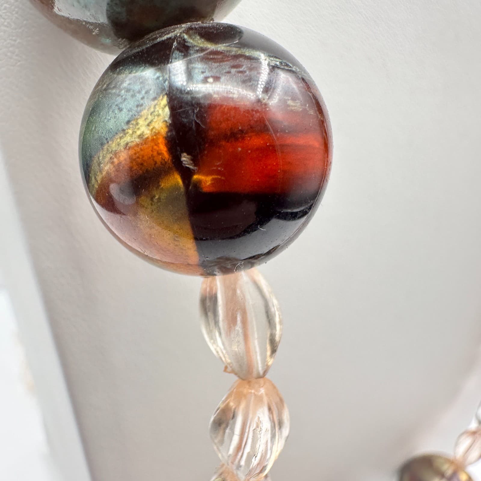 Vintage 90s Chunky Multi-Color Glass Bead Necklace Iridescent Earth Tone Jewelry - Thumbnail 2