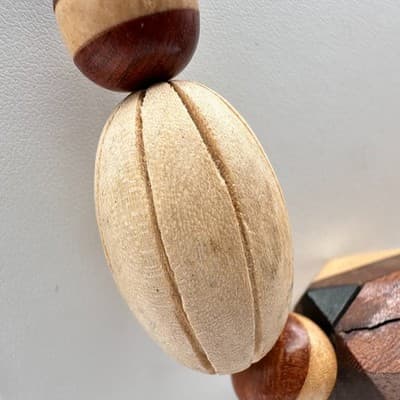 Vintage 90s Boho Chunky Wood Statement Necklace Geometric Beaded Ethnic Jewelry - Thumbnail 3