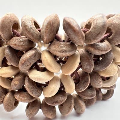 Vintage 90s Wood Bead Stretch Bracelet Floral Natural Style Boho Women's Jewelry - Thumbnail 4