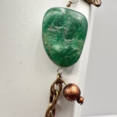 Vintage 80s Bohemian Mixed Stone & Metal Leaf Statement Choker Neckless Jewelry - Thumbnail 9