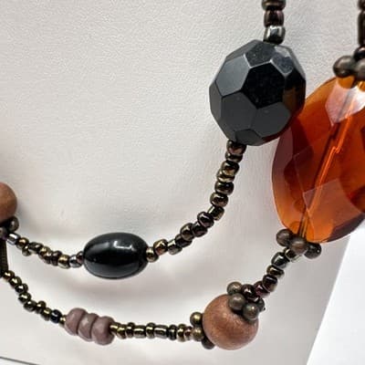 Vintage 90s Multi Strand Beaded Statement Earth Tone Necklace Women's Jewelry - Thumbnail 5