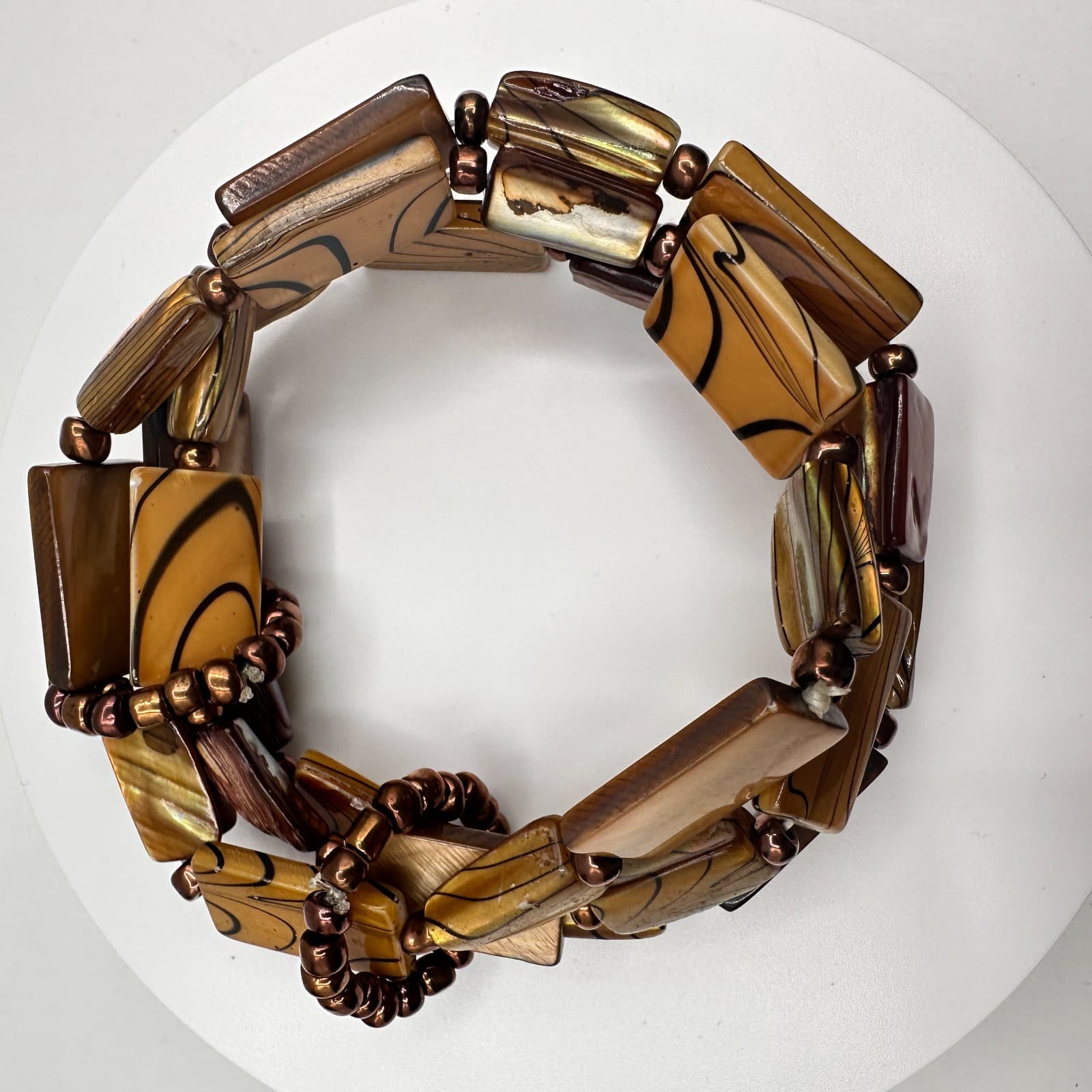 Vintage 90s Multi-Stand Stretch Bracelet Beads Chunky Boho Women's Jewelry Boho - Thumbnail 5