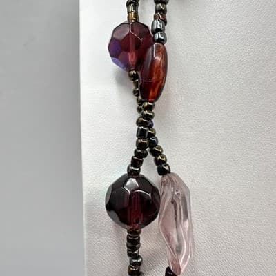 Vintage 90s Multi Strand Beaded Statement Earth Tone Necklace Women's Jewelry - Thumbnail 8