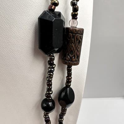 Vintage 90s Multi Strand Beaded Statement Earth Tone Necklace Women's Jewelry - Thumbnail 7