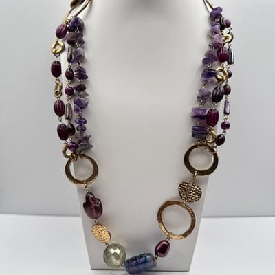 Vintage 80s Strand Purple Amethyst & Mix Bead Statement Choker Necklace Jewelry - Thumbnail 10