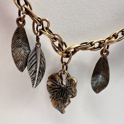 Vintage 80s Bohemian Mixed Stone & Metal Leaf Statement Choker Neckless Jewelry - Thumbnail 4