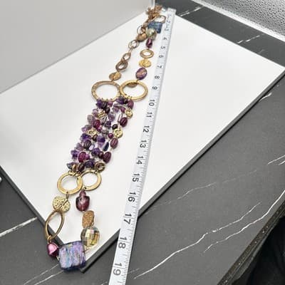 Vintage 80s Strand Purple Amethyst & Mix Bead Statement Choker Necklace Jewelry - Thumbnail 12