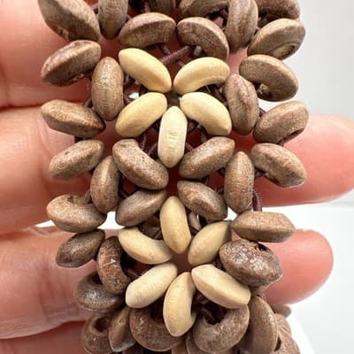Vintage 90s Wood Bead Stretch Bracelet Floral Natural Style Boho Women's Jewelry - Thumbnail 7
