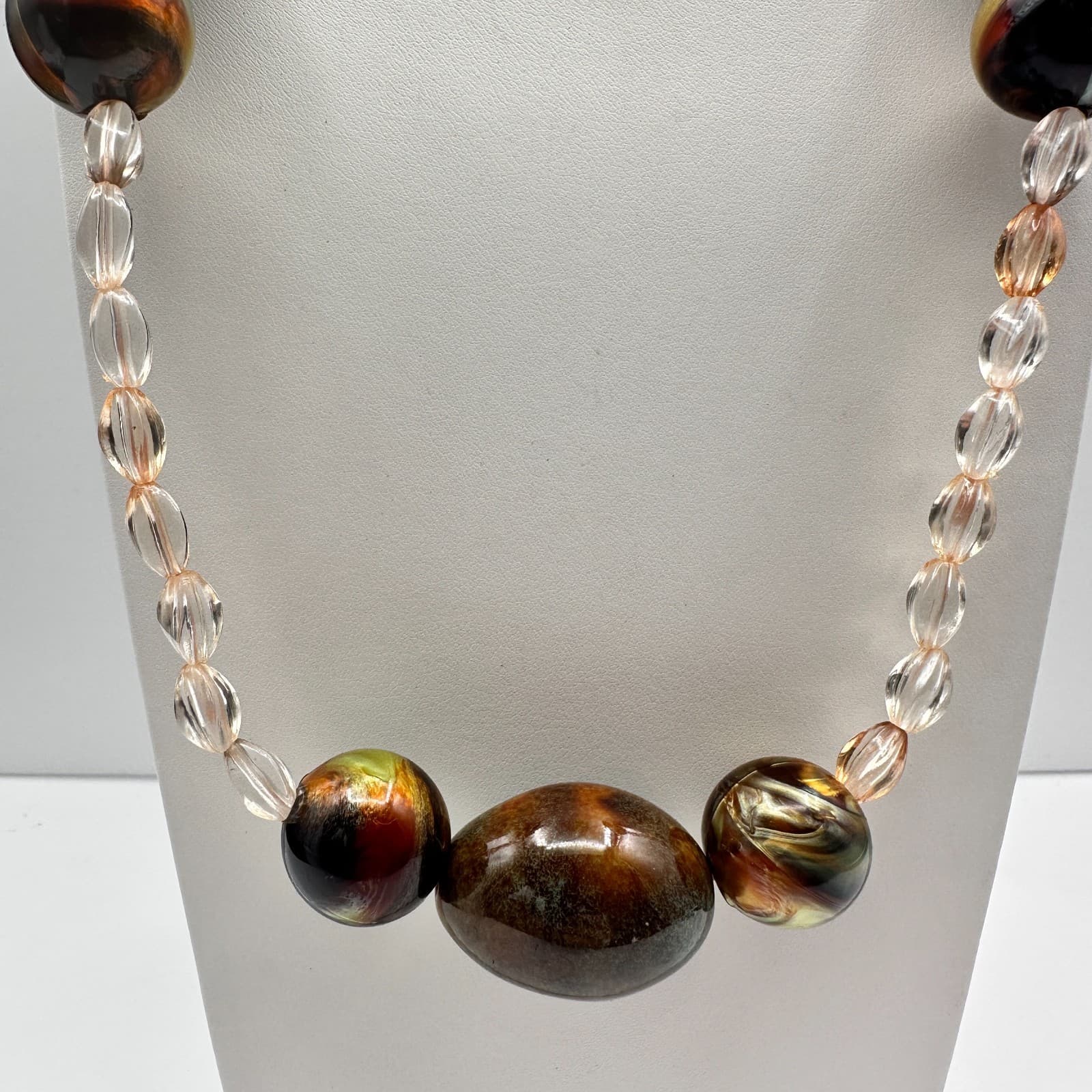 Vintage 90s Chunky Multi-Color Glass Bead Necklace Iridescent Earth Tone Jewelry - Thumbnail 8