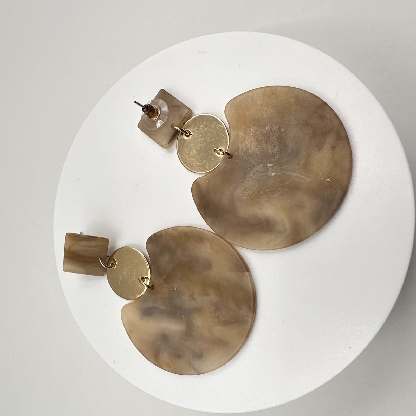 Vintage Y2K Marble Resin Dangle Earrings Gold Tone Geometric Women's Jewelry 90s - Thumbnail 9
