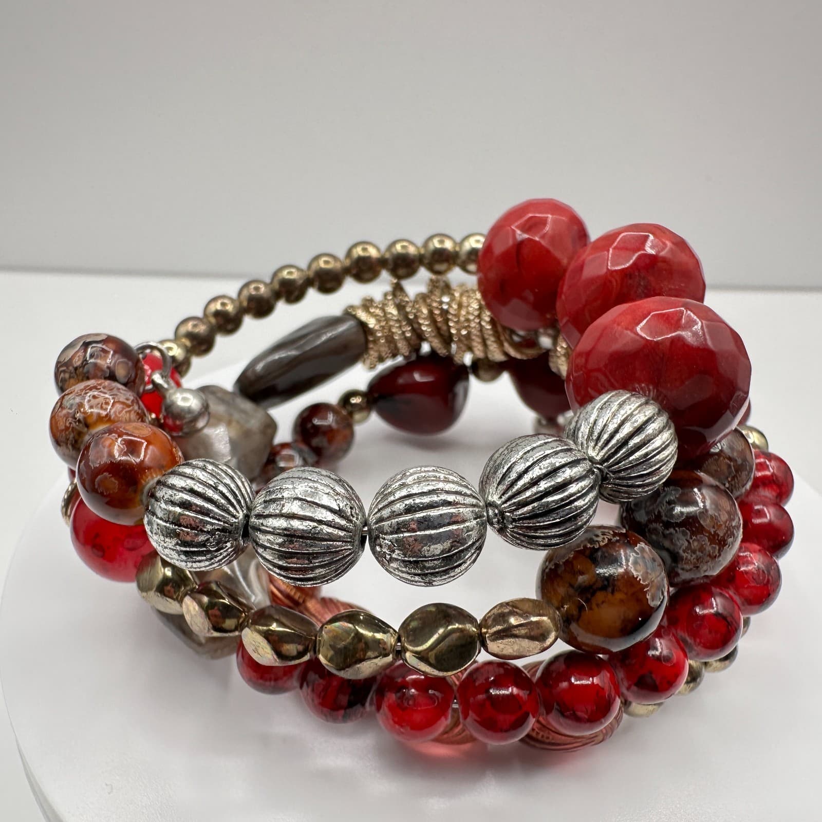 Vintage 90s Boho Multi-Strand Wrap Stretch Bracelet Beaded Women's Jewelry Boho - Thumbnail 3