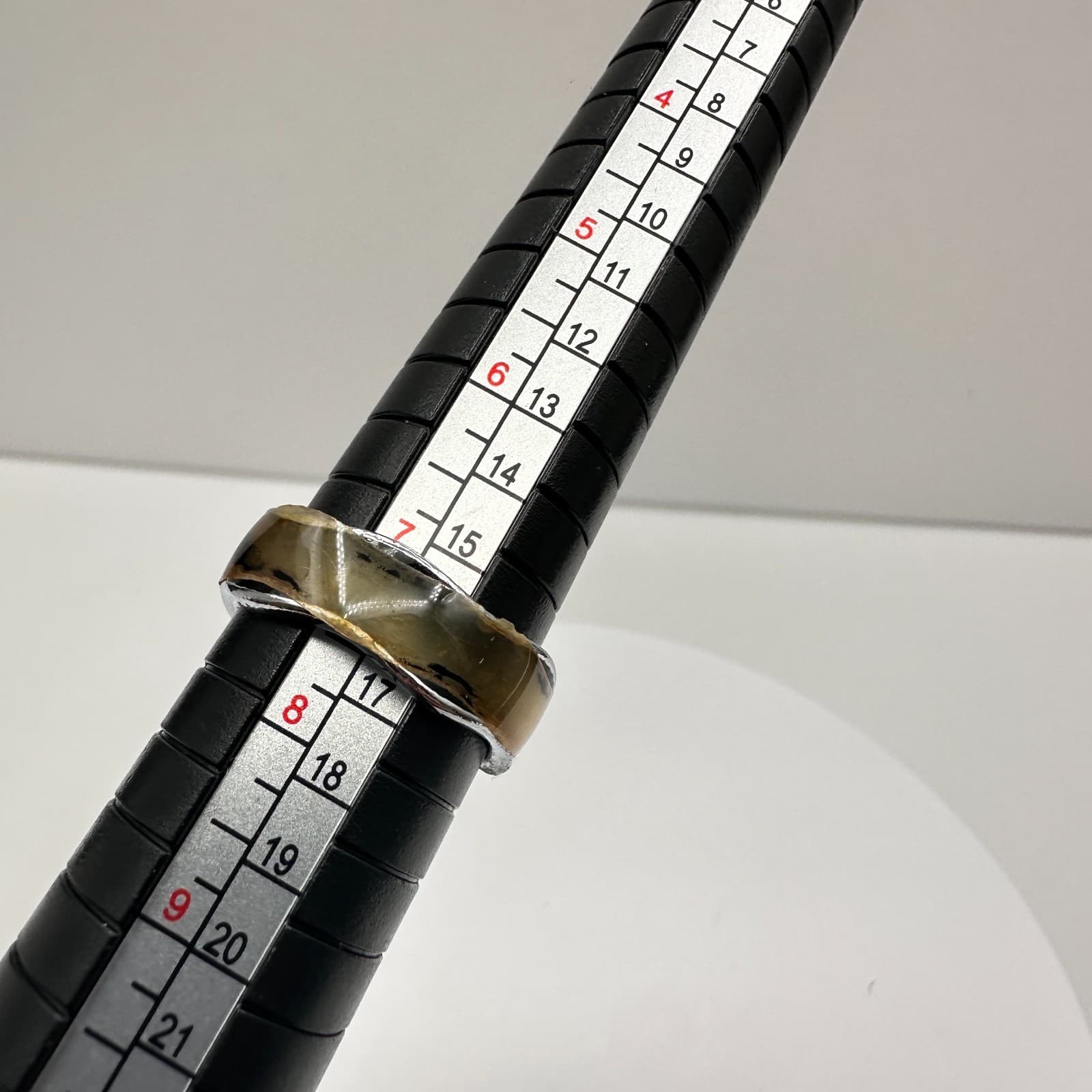 Vintage 90s Silver Tone Wavy Band Ring Brown Inlay Boho Modern Women's Jewelry - Thumbnail 7