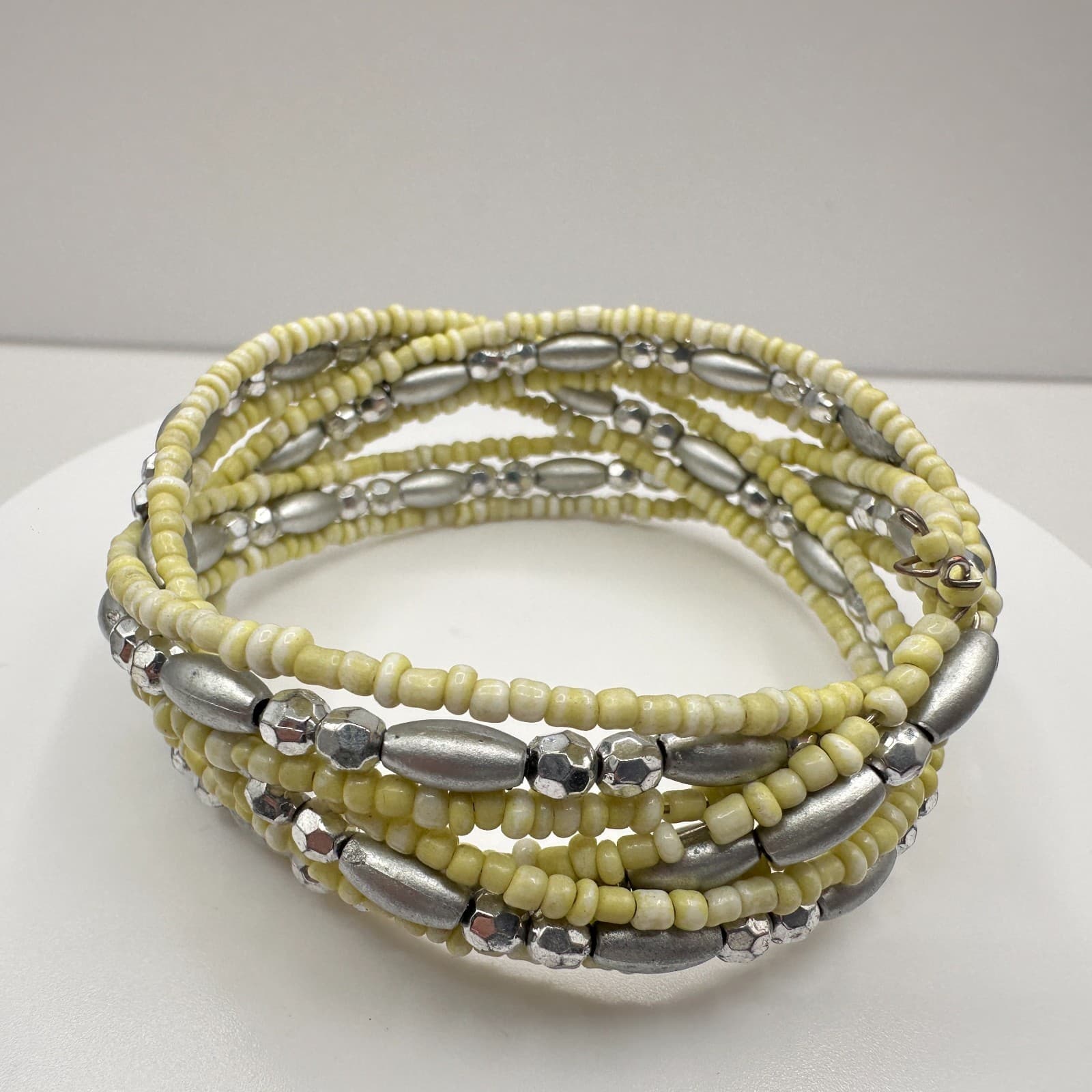 Vintage 90s Beaded Multi Strand Adjustable Stretch Cord Wrap Women's Bracelet - Thumbnail 2