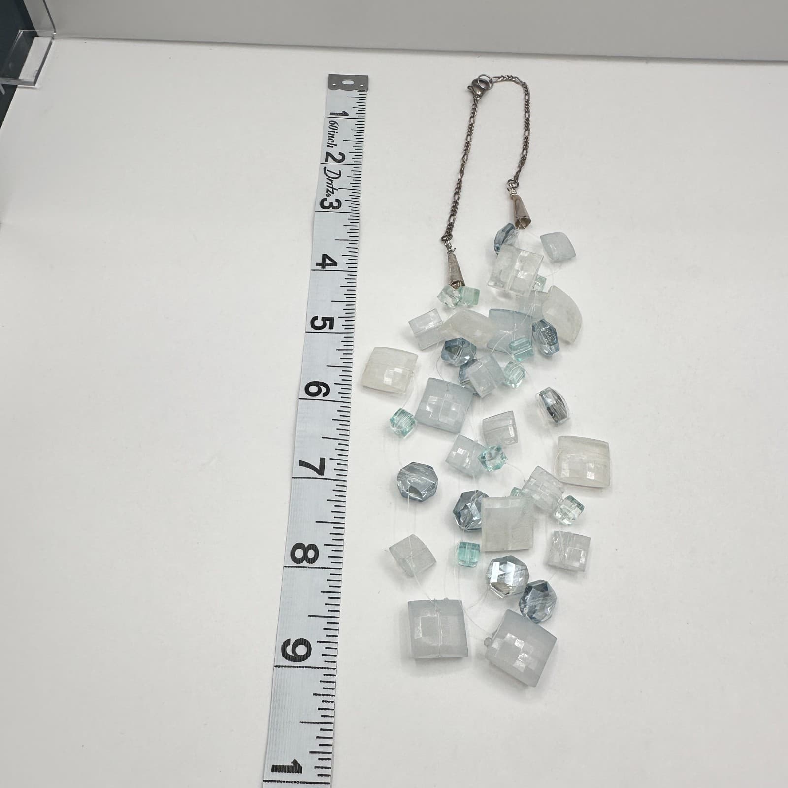Vintage Y2K Necklace Blue & White Clear Crystal Glass Beaded Statement Jewelry - Thumbnail 8