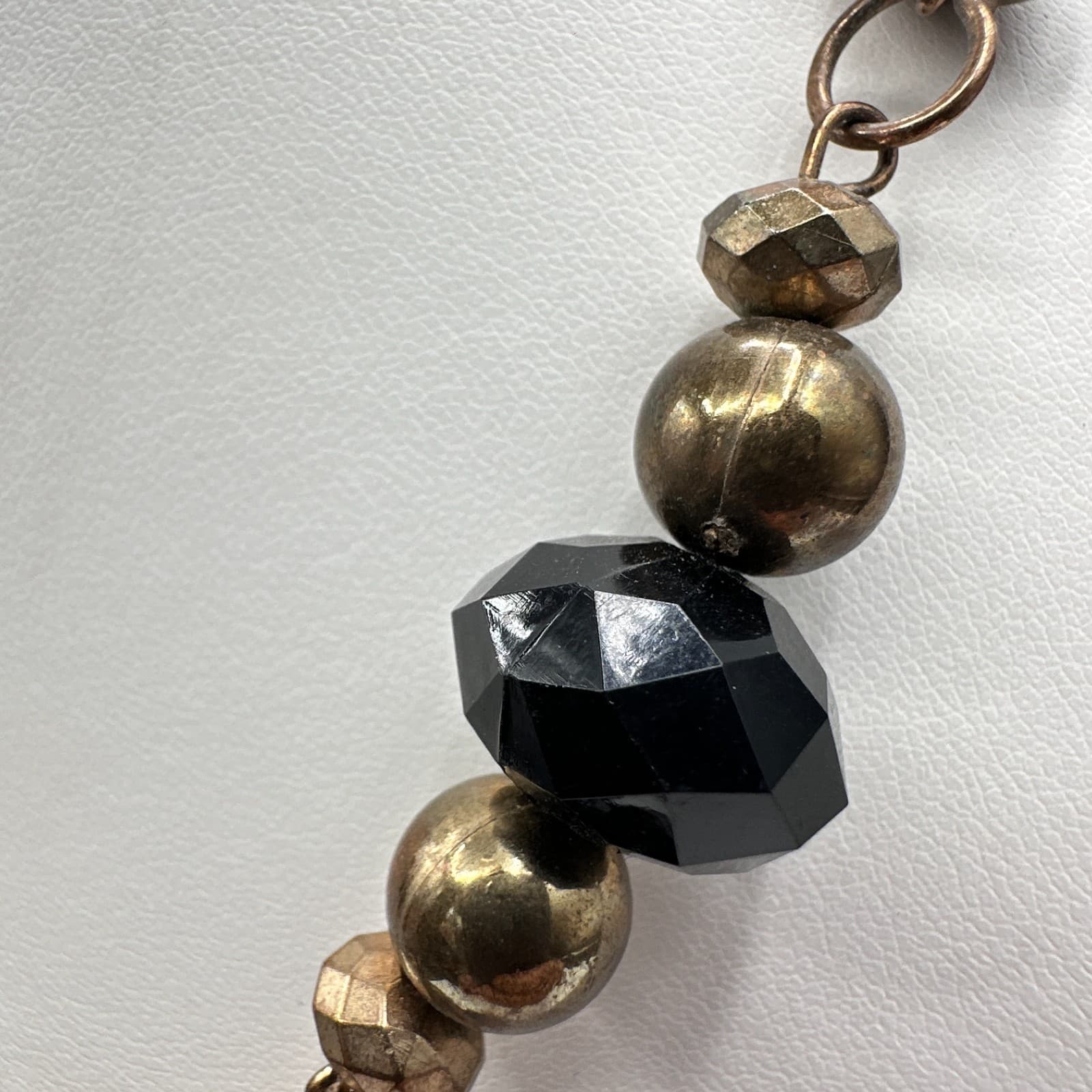 Vintage Y2K Statement Tassel Necklace Black Onyx Beads Bronze Gold Tone Jewelry - Thumbnail 10