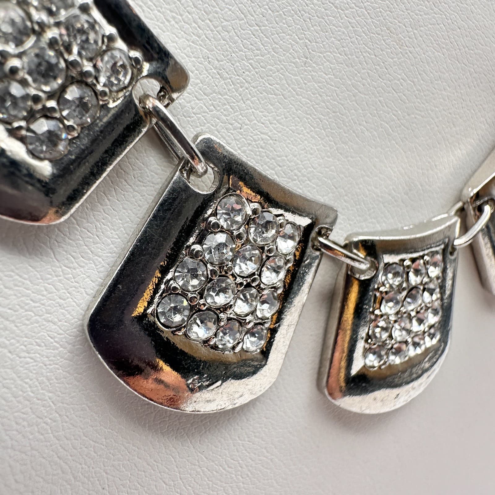 Vintage 90s Silver Tone Crystal Geometric Statement Necklace Women's Jewelry Y2K - Thumbnail 7