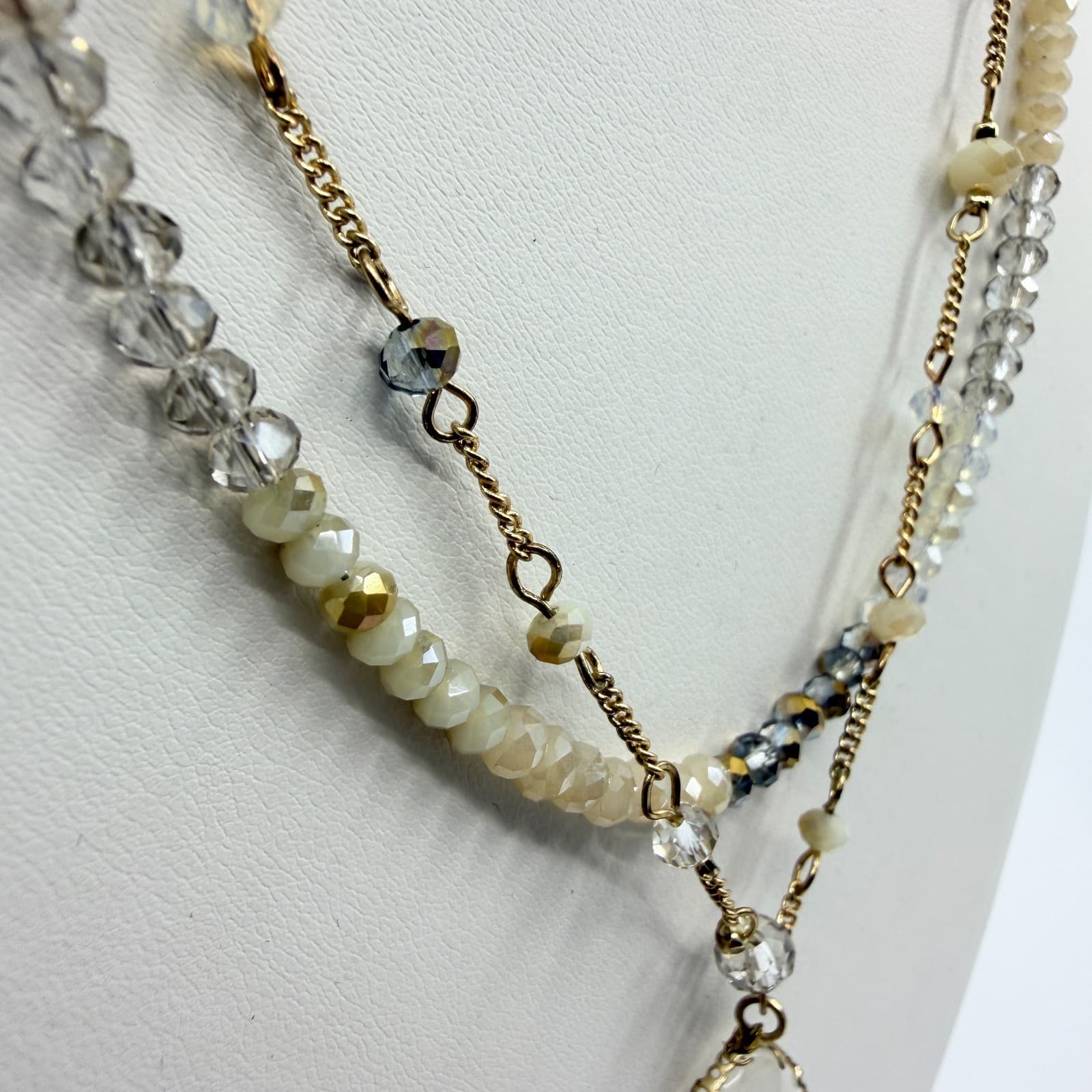 VTG Boho Layered Crystal Bead Necklace Statement Teardrop Pendant Festival Gift - Thumbnail 3