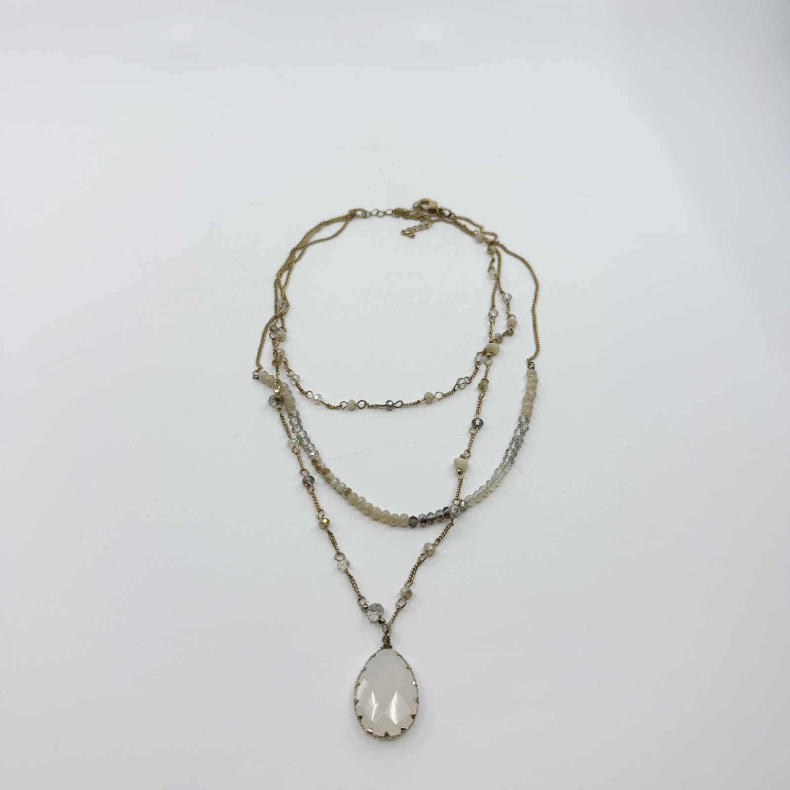 VTG Boho Layered Crystal Bead Necklace Statement Teardrop Pendant Festival Gift - Thumbnail 9