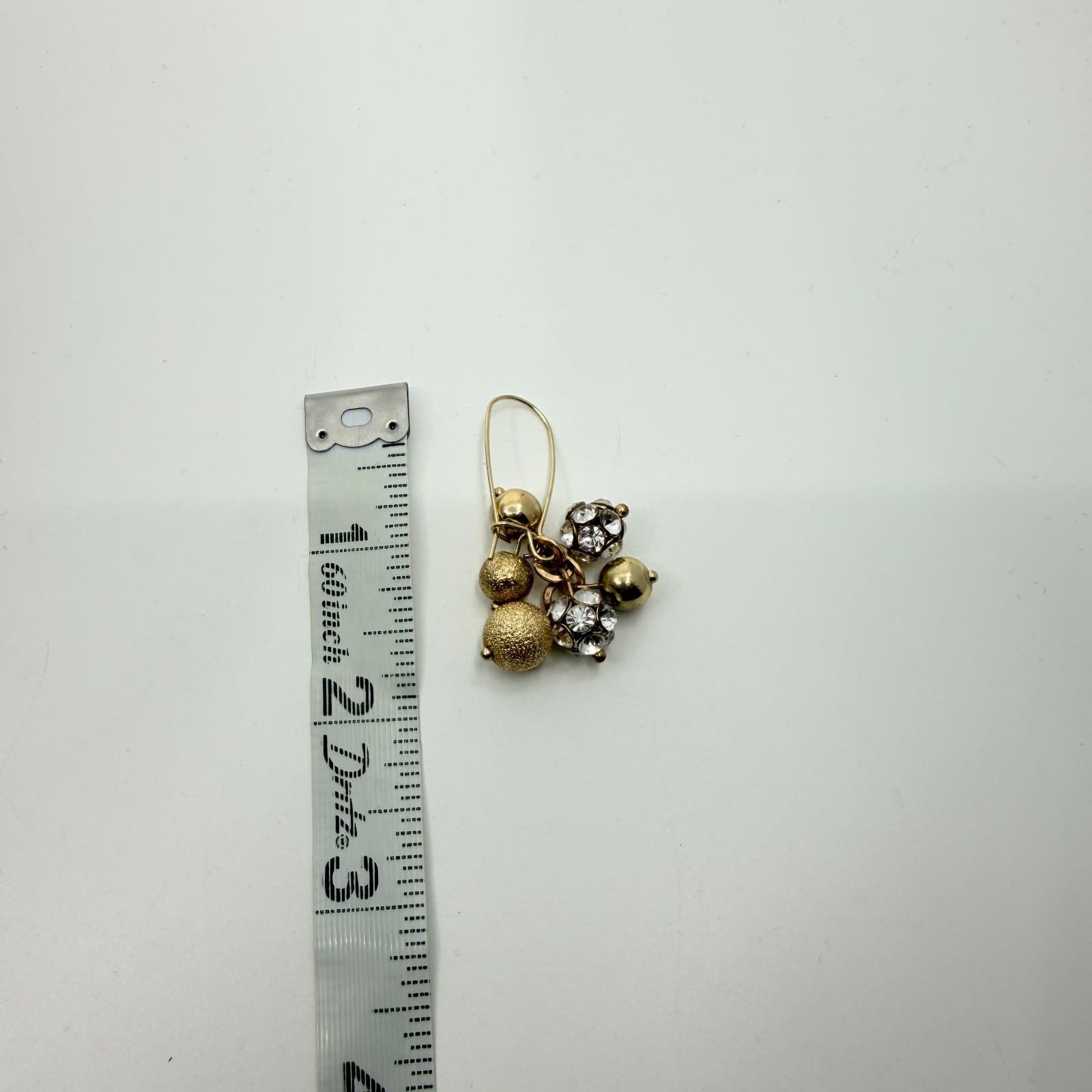 VTG Gold Tone Cluster Dangle Earrings Textured Bead Rhinestone Shimmer Statement - Thumbnail 8
