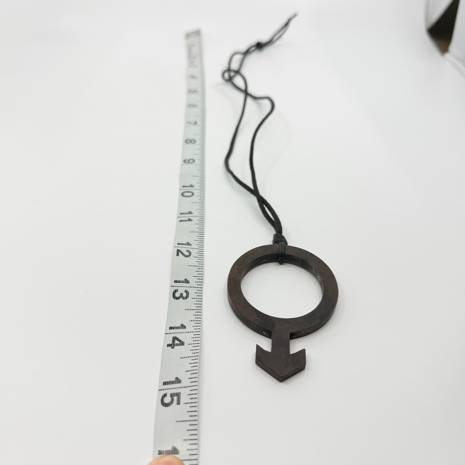 VTG Gothic Black Carved Wood Mars Male Symbol Pendant Necklace Statement Gift - Thumbnail 12