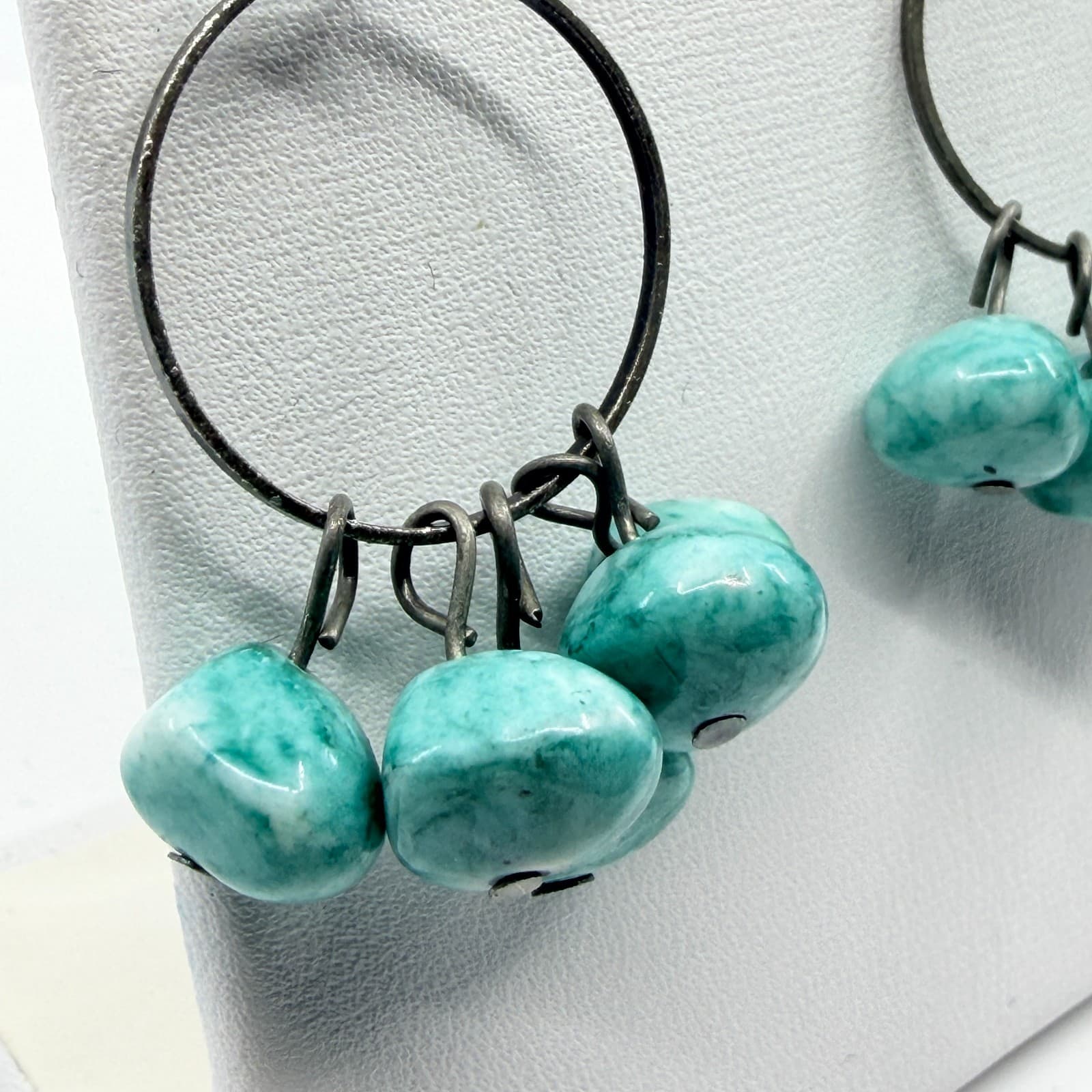 VTG Turquoise Style Beaded Hoop Dangle Earrings Gothic Statement Festival Gift - Thumbnail 4