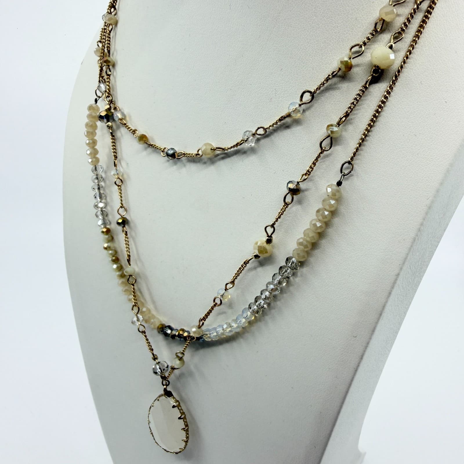 VTG Boho Layered Crystal Bead Necklace Statement Teardrop Pendant Festival Gift - Thumbnail 6