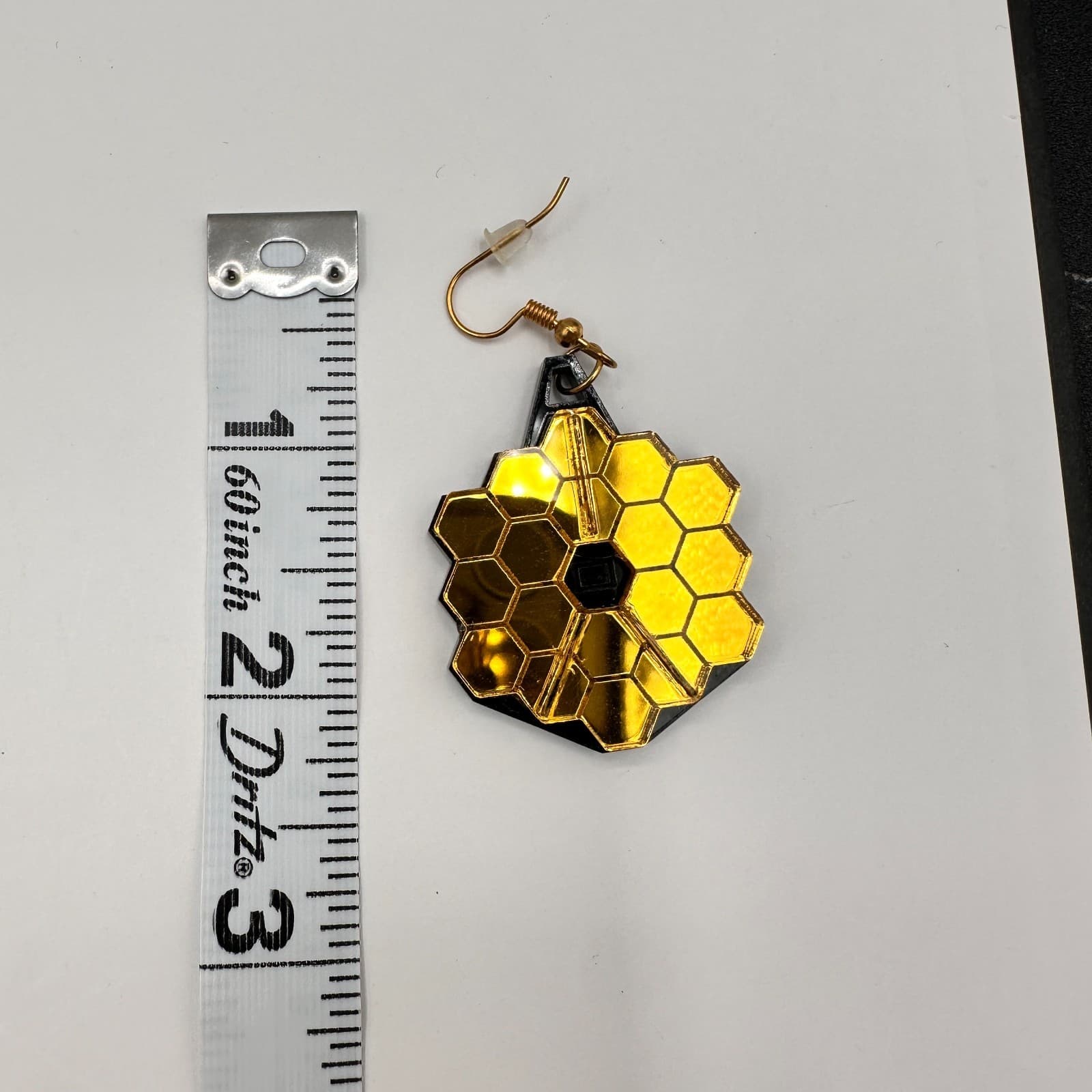 Vintage 90s Space Telescope Jewelry Gold Tone Mirror Hexagon Drop Earrings Boho - Thumbnail 8