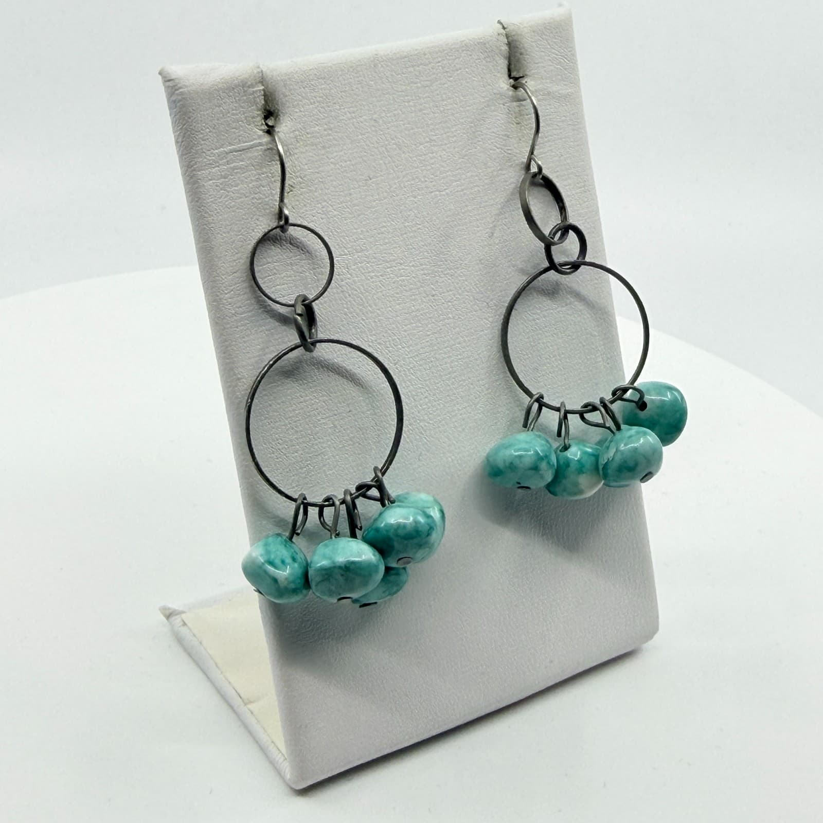 VTG Turquoise Style Beaded Hoop Dangle Earrings Gothic Statement Festival Gift - Thumbnail 5