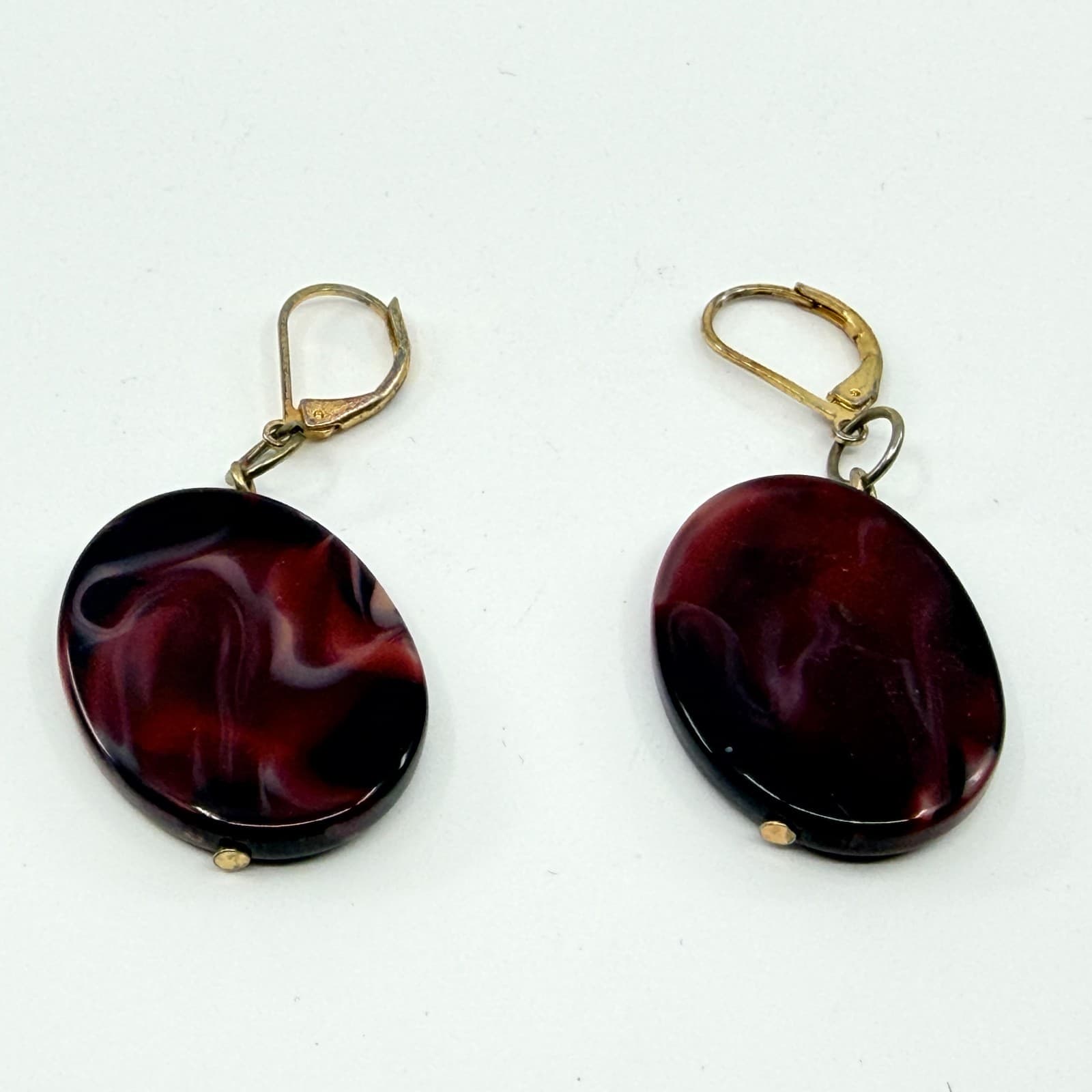 VTG Swirl Resin Drop Earrings Burgundy Red Oval Statement Dangle Chic Festival - Thumbnail 3