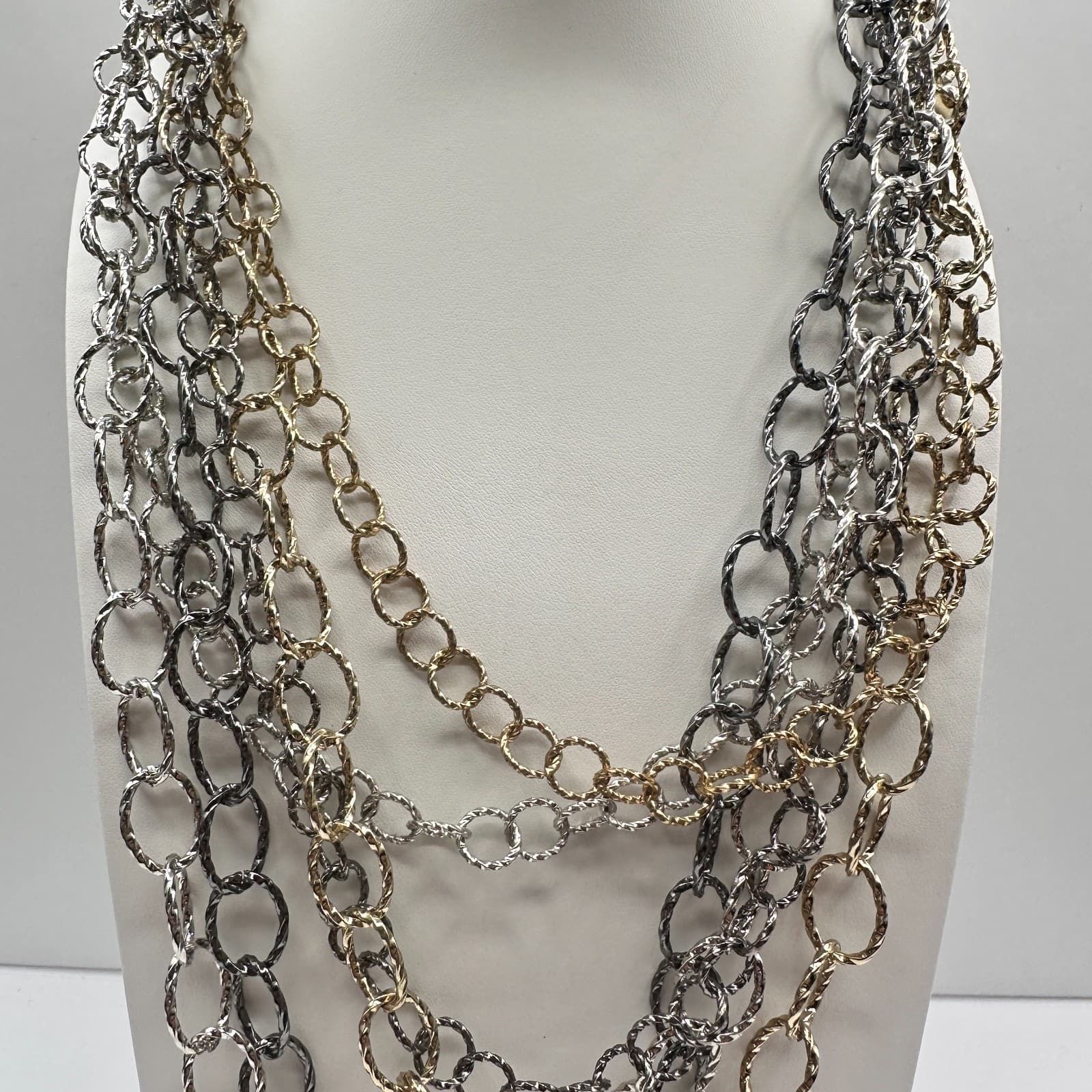 Vintage 90s Multi Strand Link Necklace Boho Women's Classic Fashion Jewelry Boho - Thumbnail 2