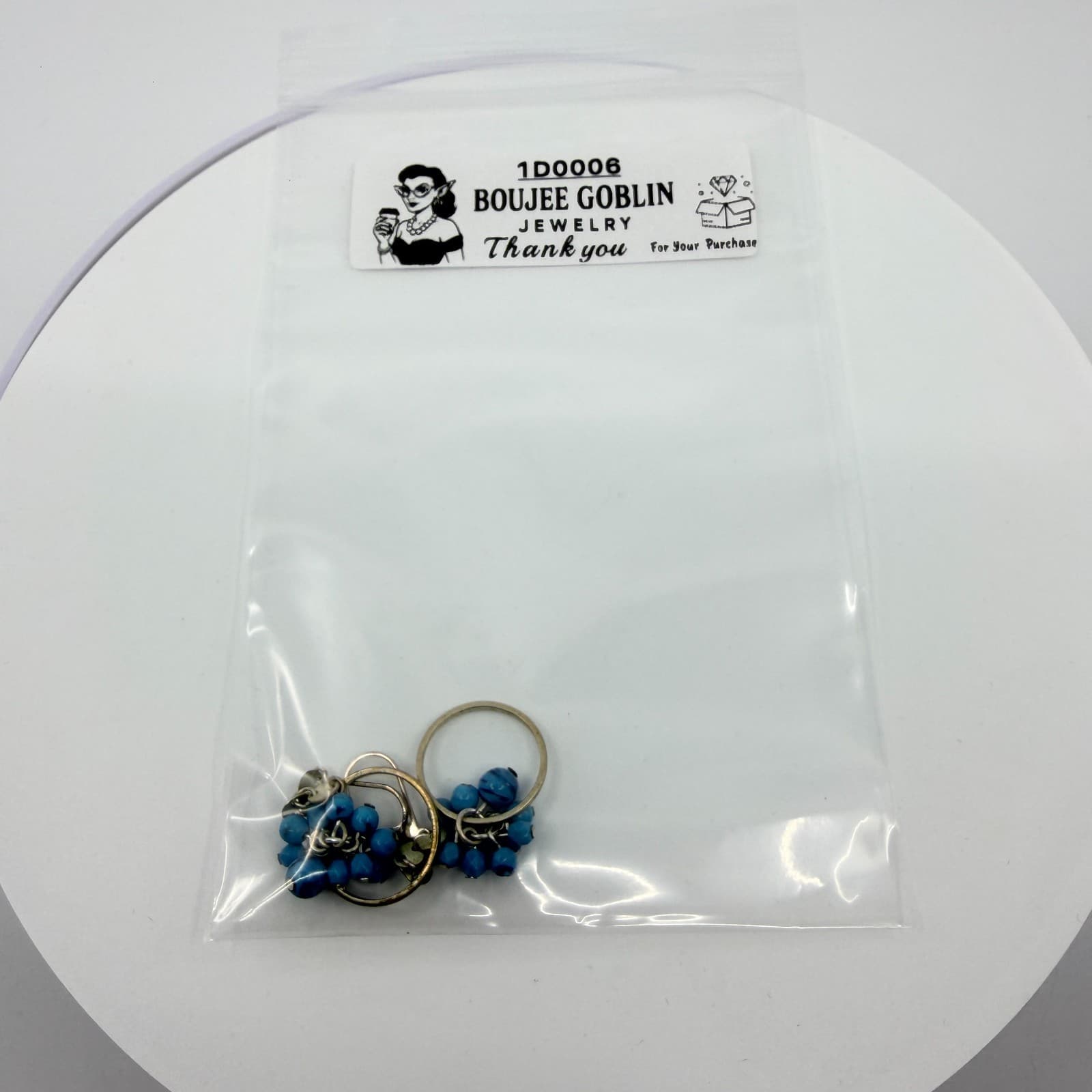 VTG Blue Bead Cluster Dangle Earrings Hoop Accent Leverback Festival Statement - Thumbnail 8