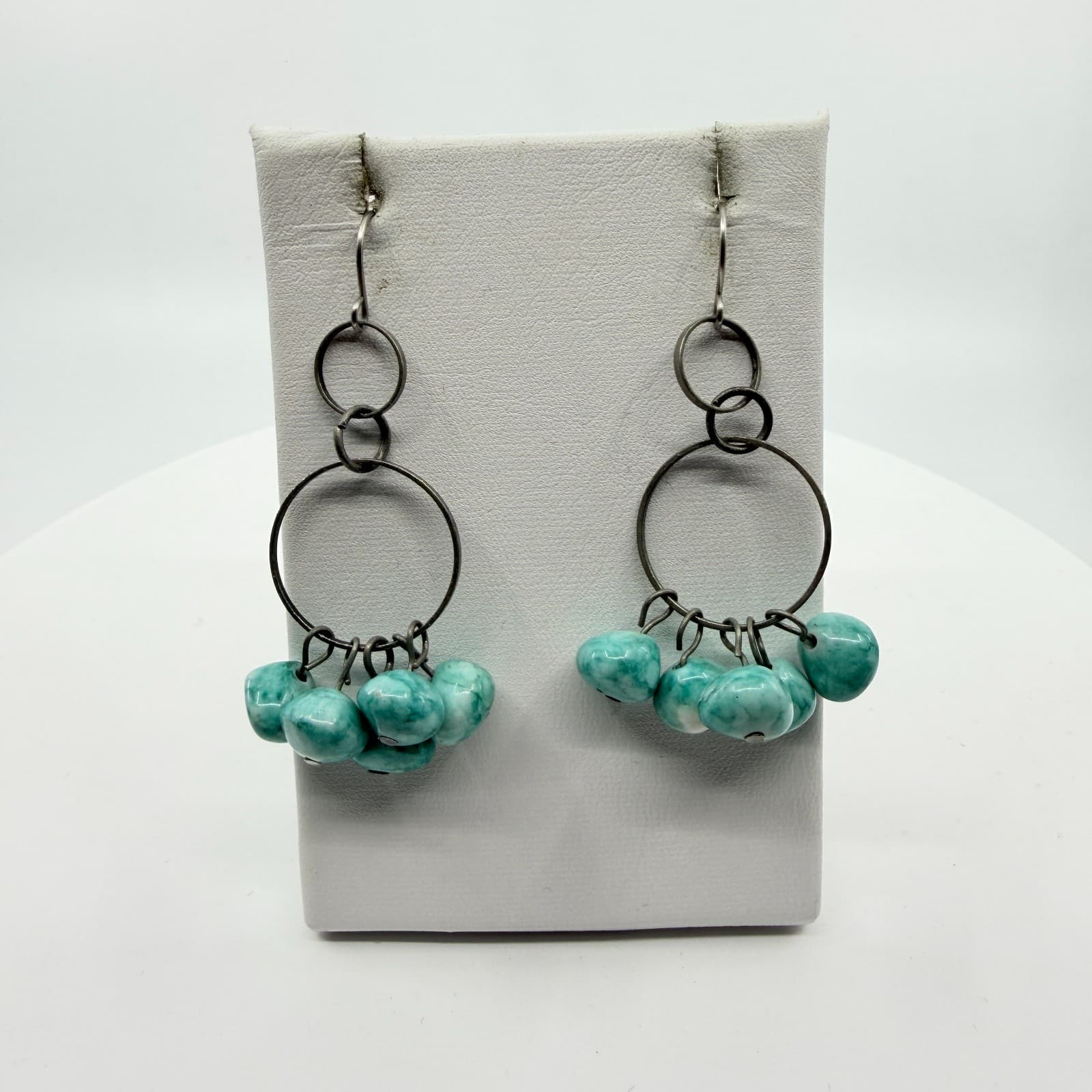 VTG Turquoise Style Beaded Hoop Dangle Earrings Gothic Statement Festival Gift - Thumbnail 6