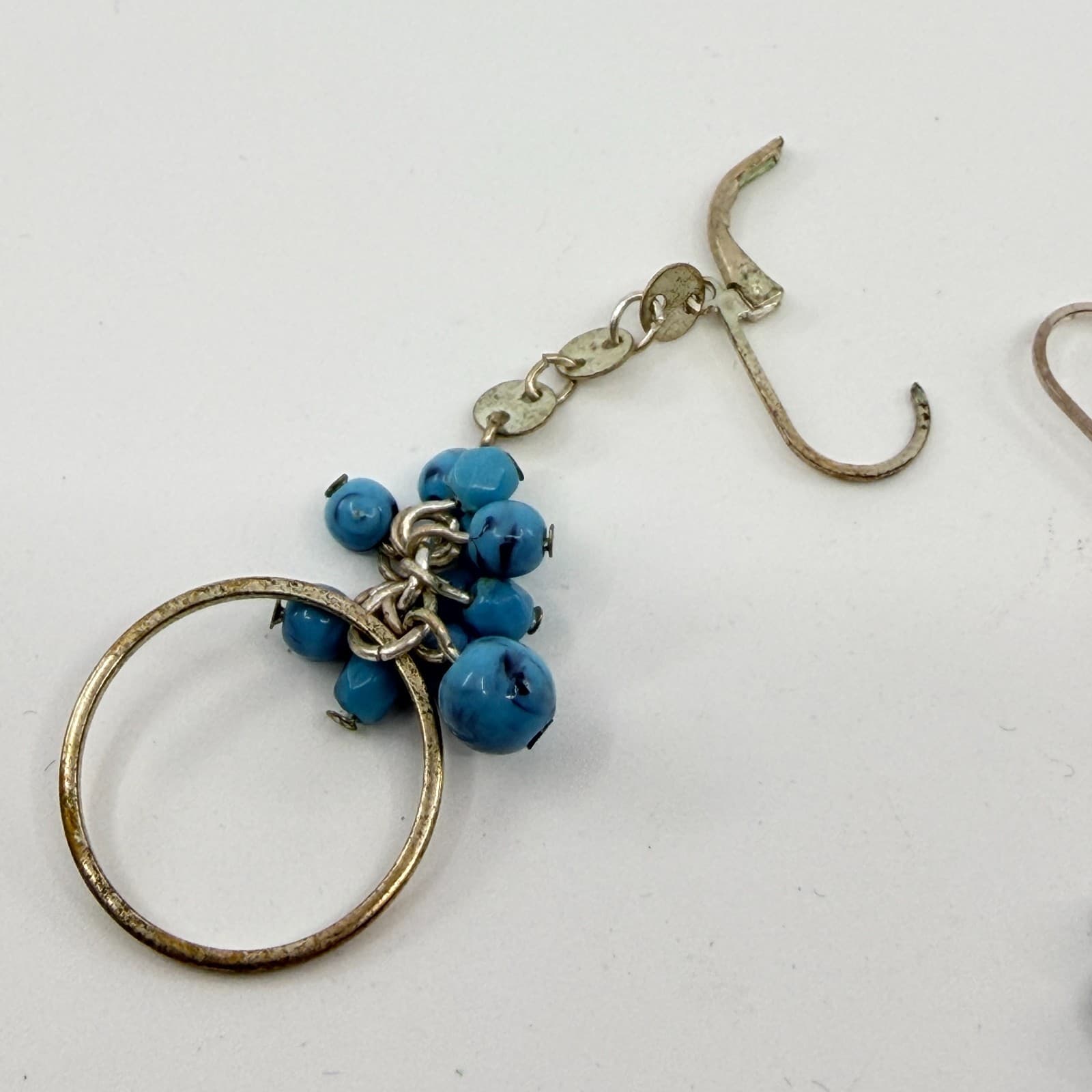 VTG Blue Bead Cluster Dangle Earrings Hoop Accent Leverback Festival Statement - Thumbnail 6