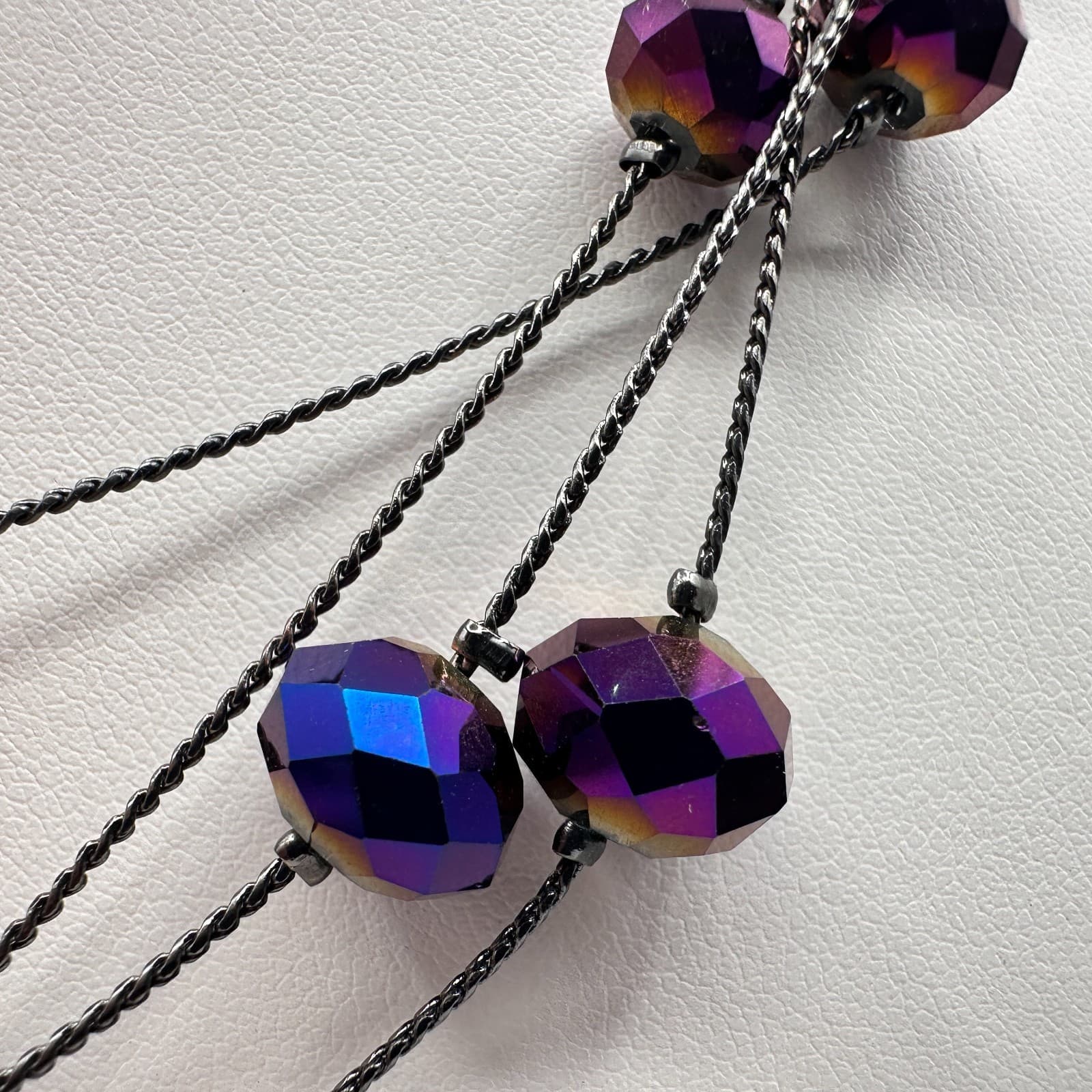 Vintage 90s Multi-Strand Layered Necklace Purple Aurora Borealis Beaded Boho Y2K - Thumbnail 5