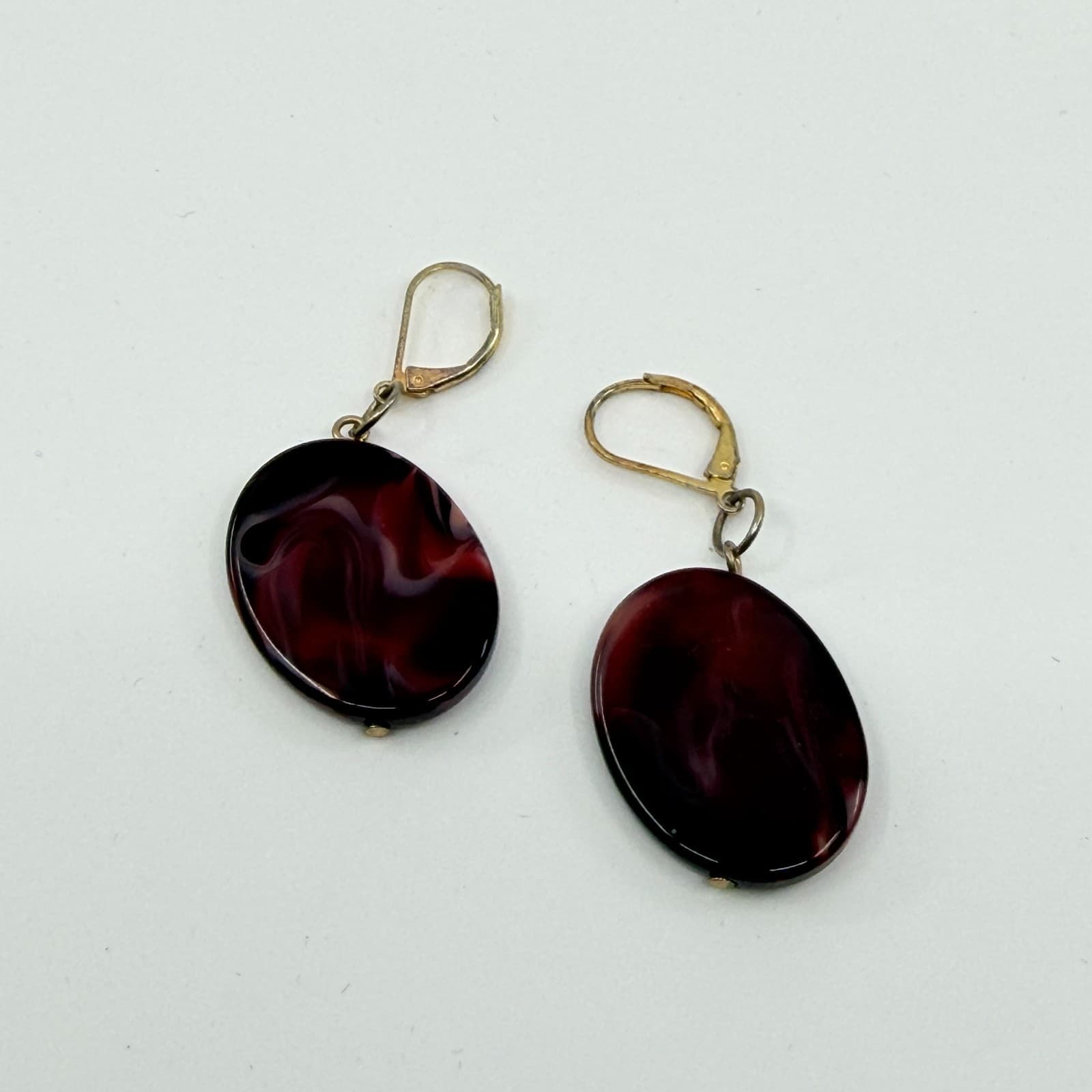 VTG Swirl Resin Drop Earrings Burgundy Red Oval Statement Dangle Chic Festival - Thumbnail 7