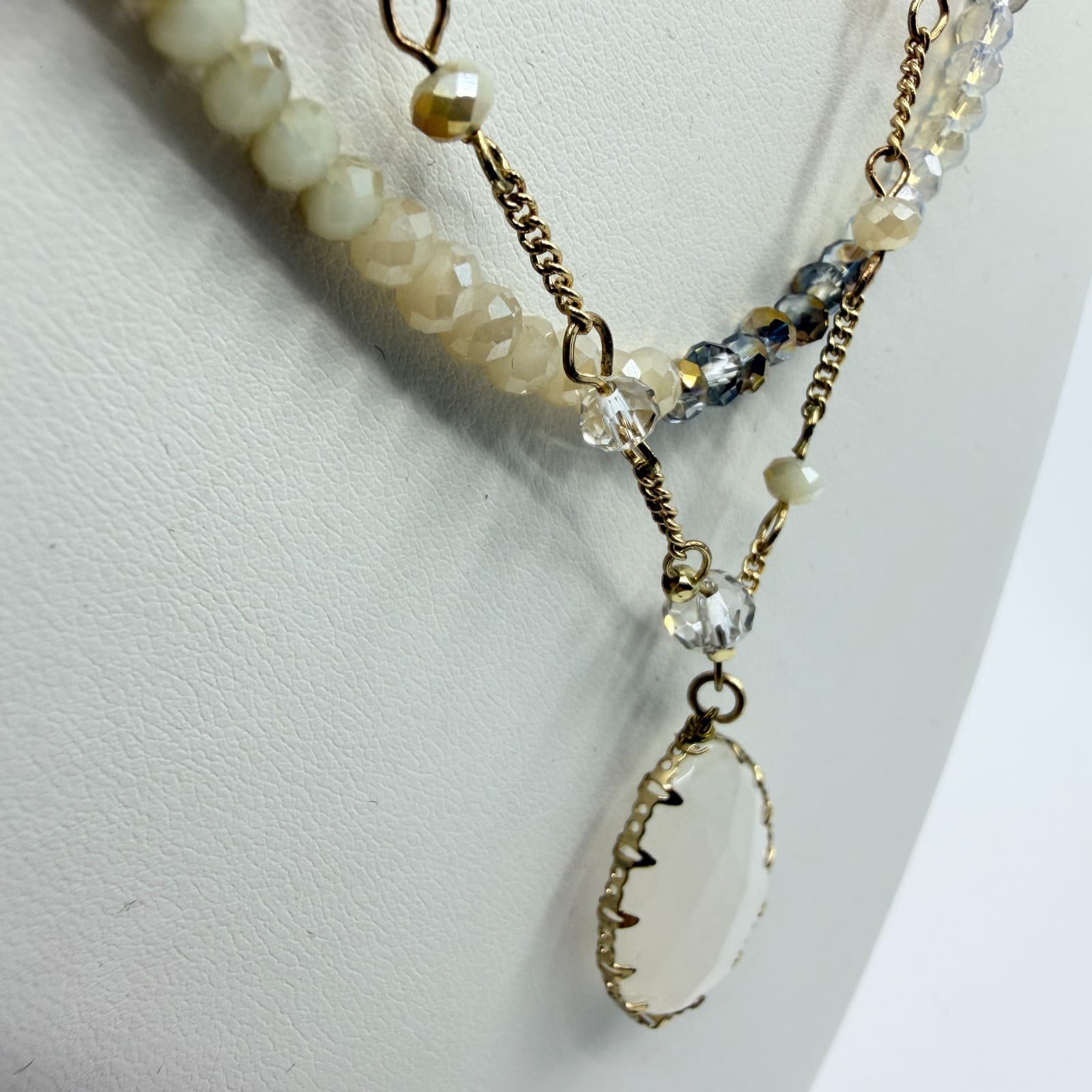 VTG Boho Layered Crystal Bead Necklace Statement Teardrop Pendant Festival Gift - Thumbnail 4
