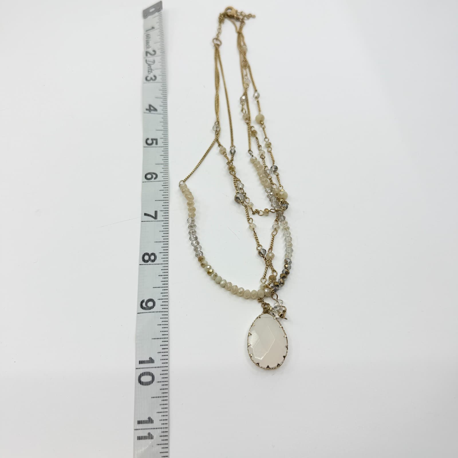 VTG Boho Layered Crystal Bead Necklace Statement Teardrop Pendant Festival Gift - Thumbnail 10