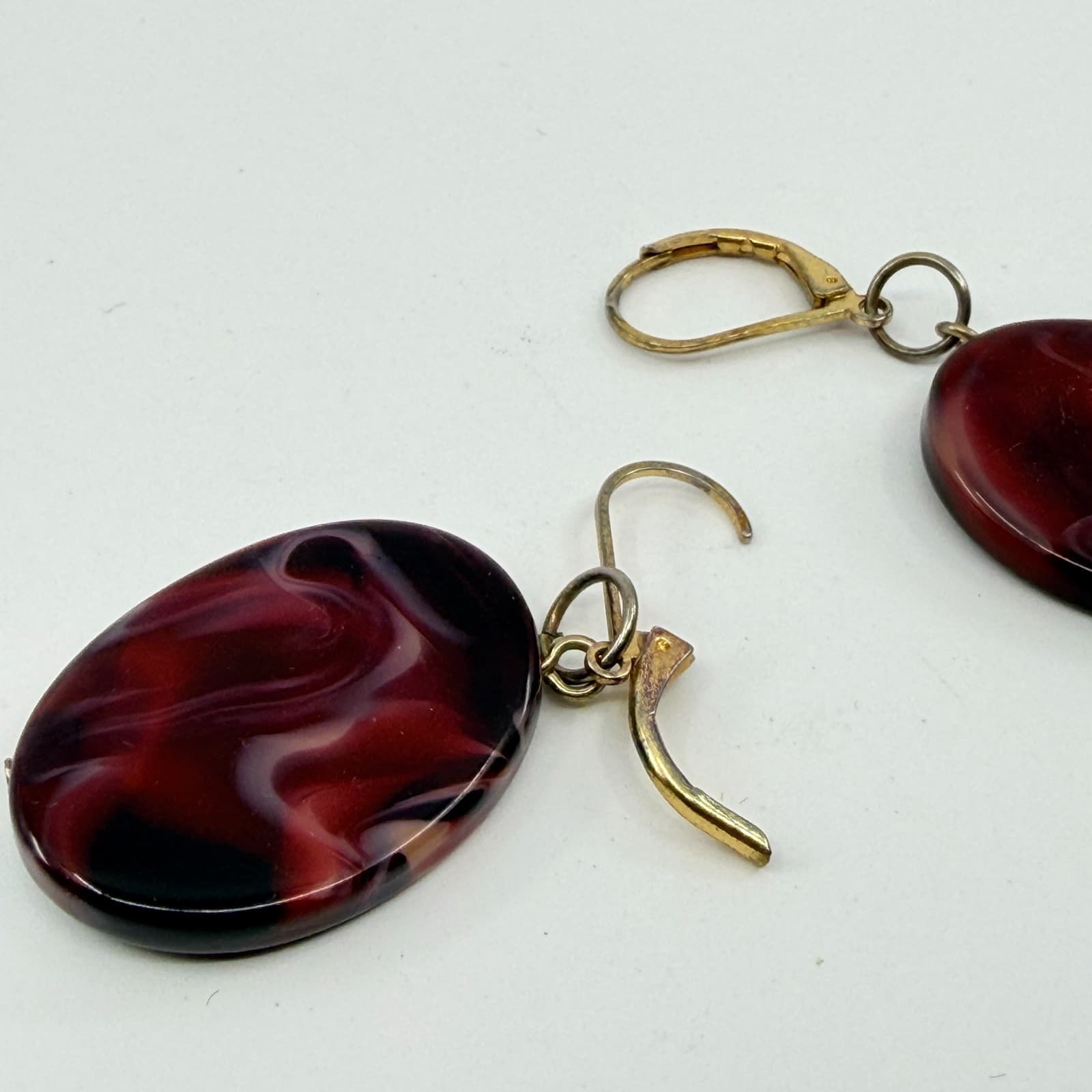 VTG Swirl Resin Drop Earrings Burgundy Red Oval Statement Dangle Chic Festival - Thumbnail 6