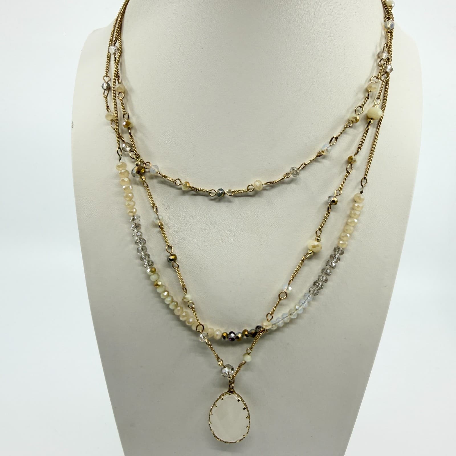 VTG Boho Layered Crystal Bead Necklace Statement Teardrop Pendant Festival Gift - Thumbnail 8