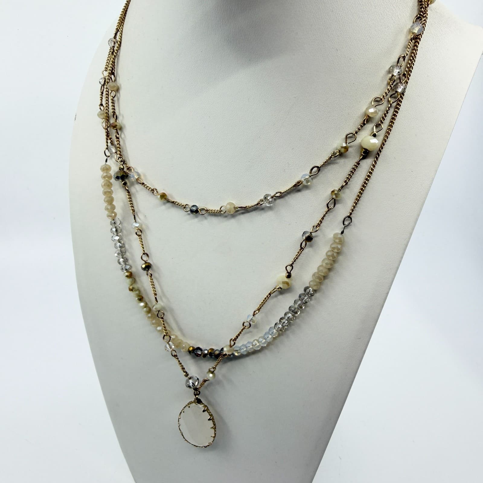 VTG Boho Layered Crystal Bead Necklace Statement Teardrop Pendant Festival Gift - Thumbnail 7