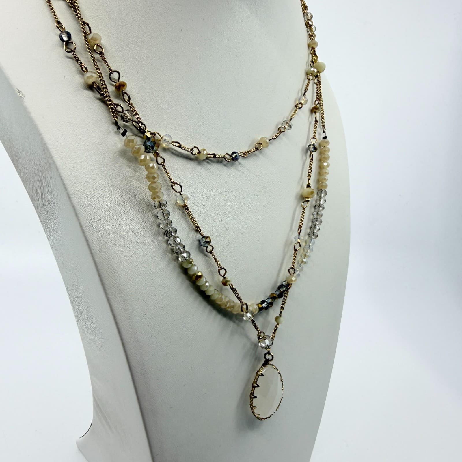 VTG Boho Layered Crystal Bead Necklace Statement Teardrop Pendant Festival Gift - Thumbnail 5