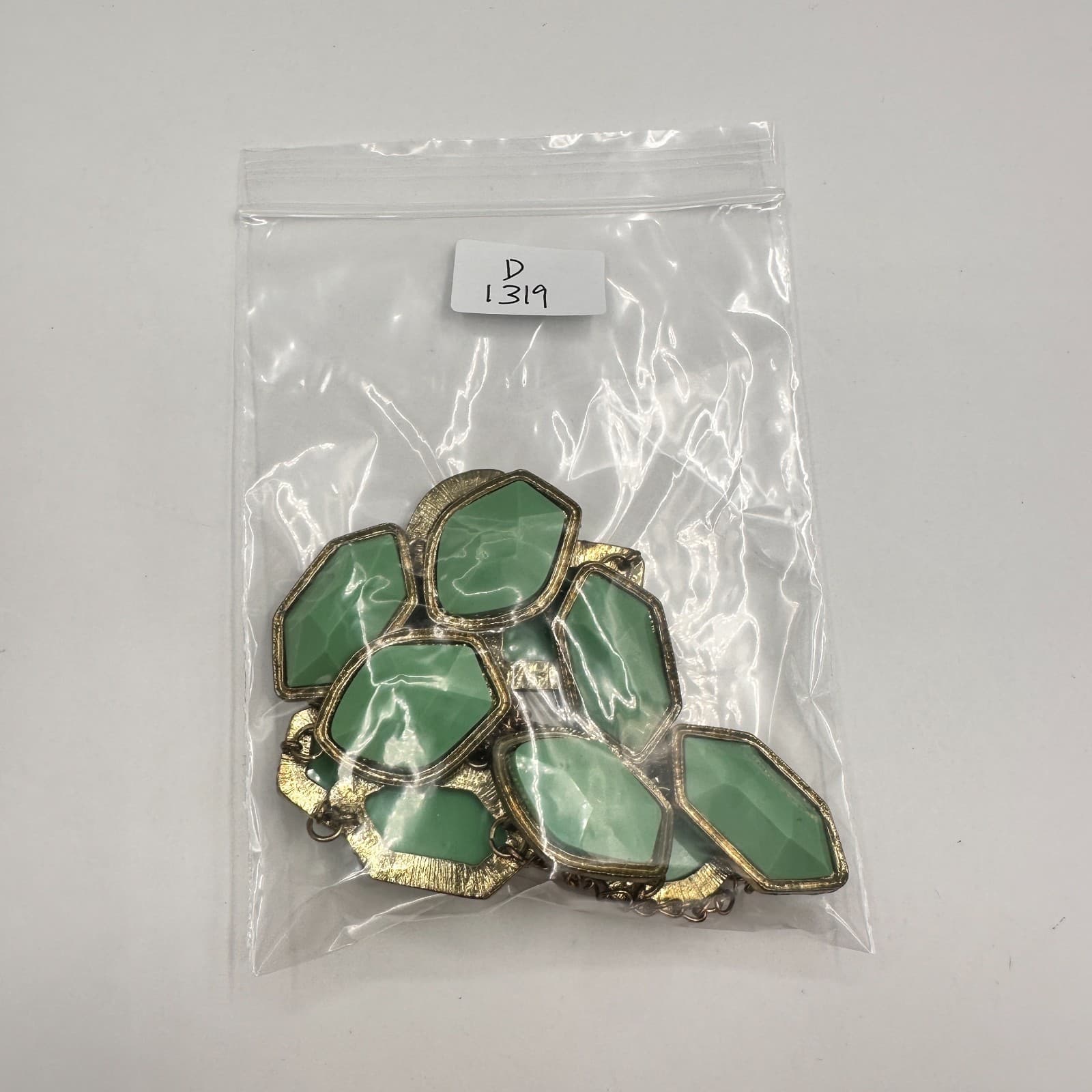 Vintage Y2K Statement Necklace Green Faux Stone Bib Gold Tone Multi Chain - Thumbnail 10