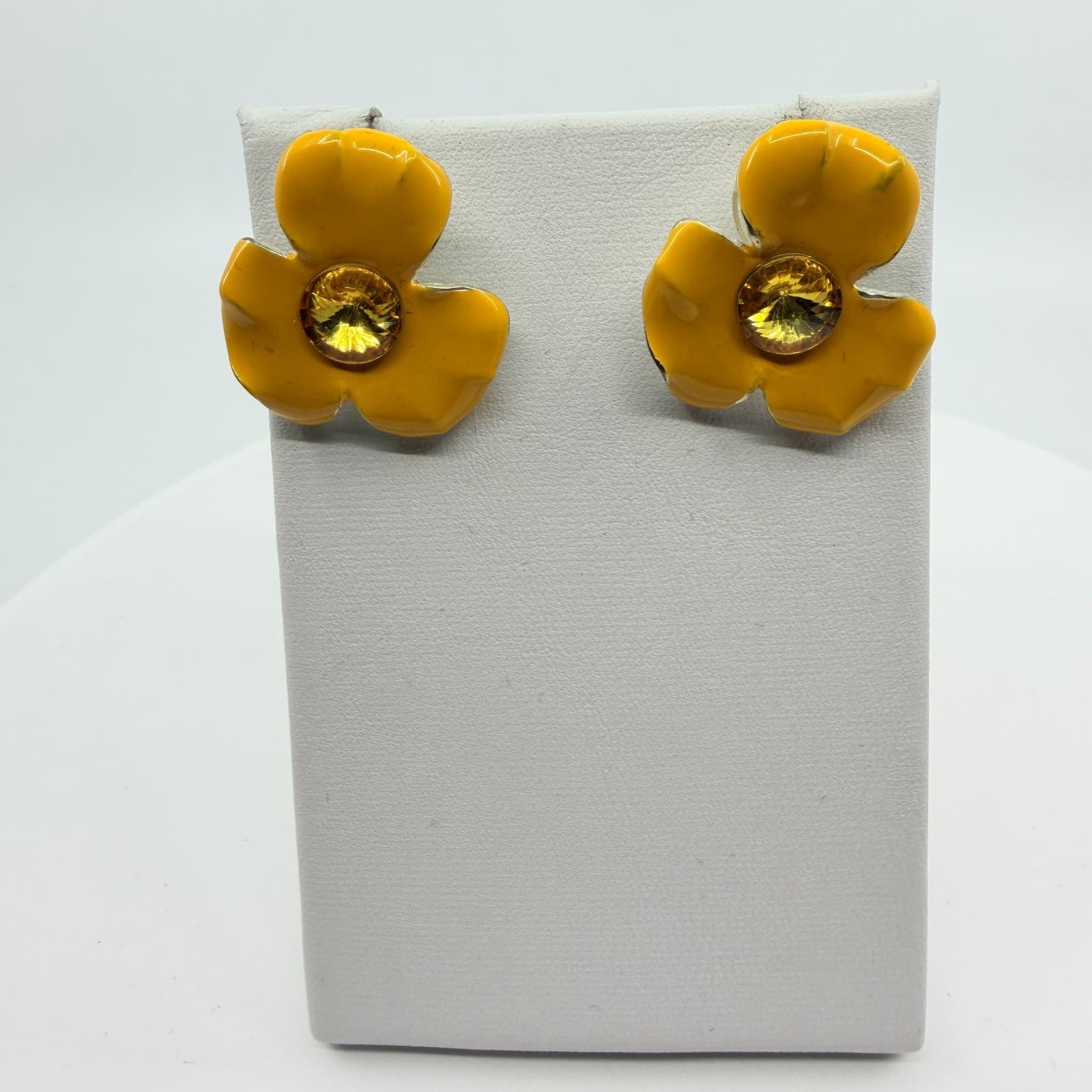 VTG Yellow Enamel Flower Stud Earrings Cottagecore Boho Statement Festival Gift - Thumbnail 7