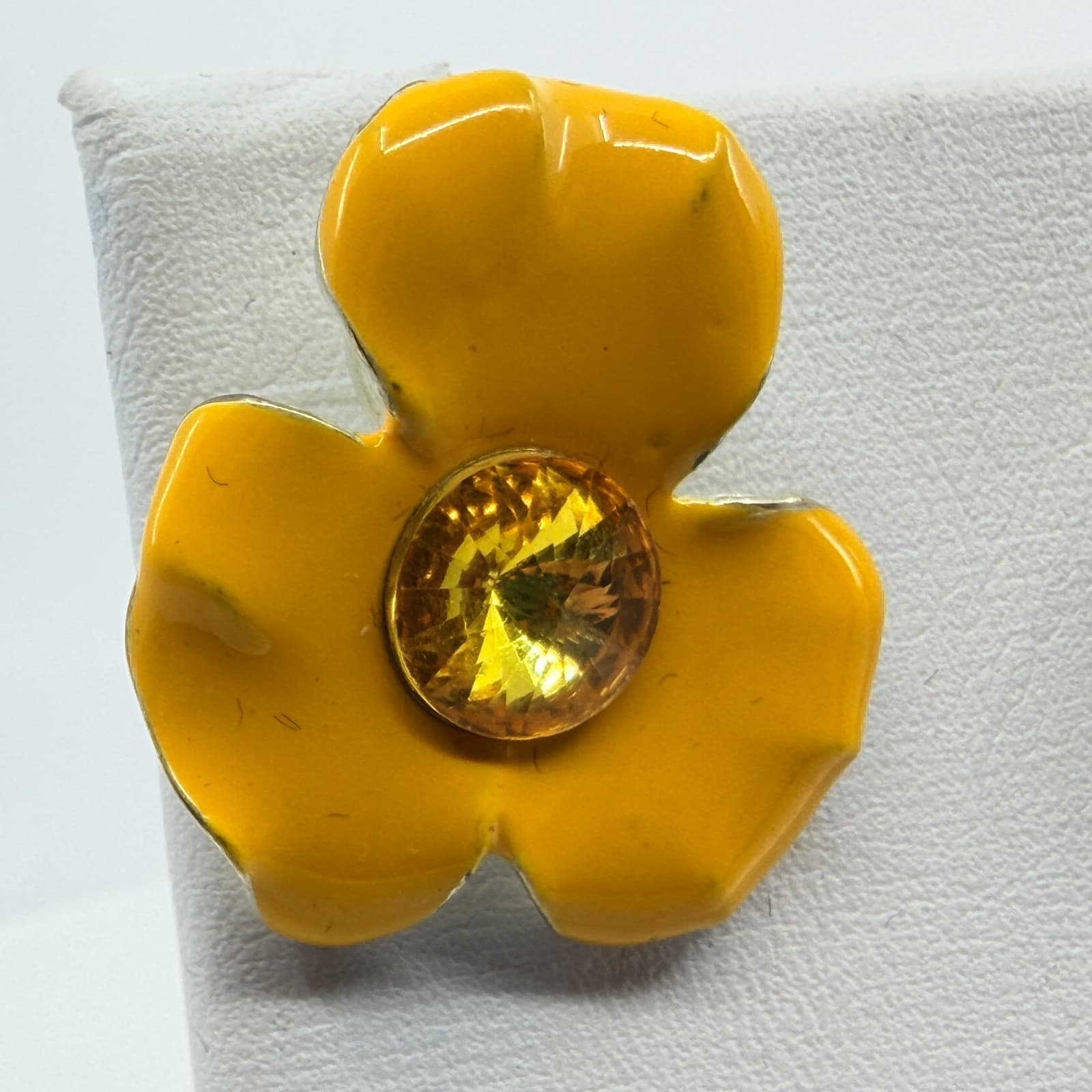 VTG Yellow Enamel Flower Stud Earrings Cottagecore Boho Statement Festival Gift - Thumbnail 6