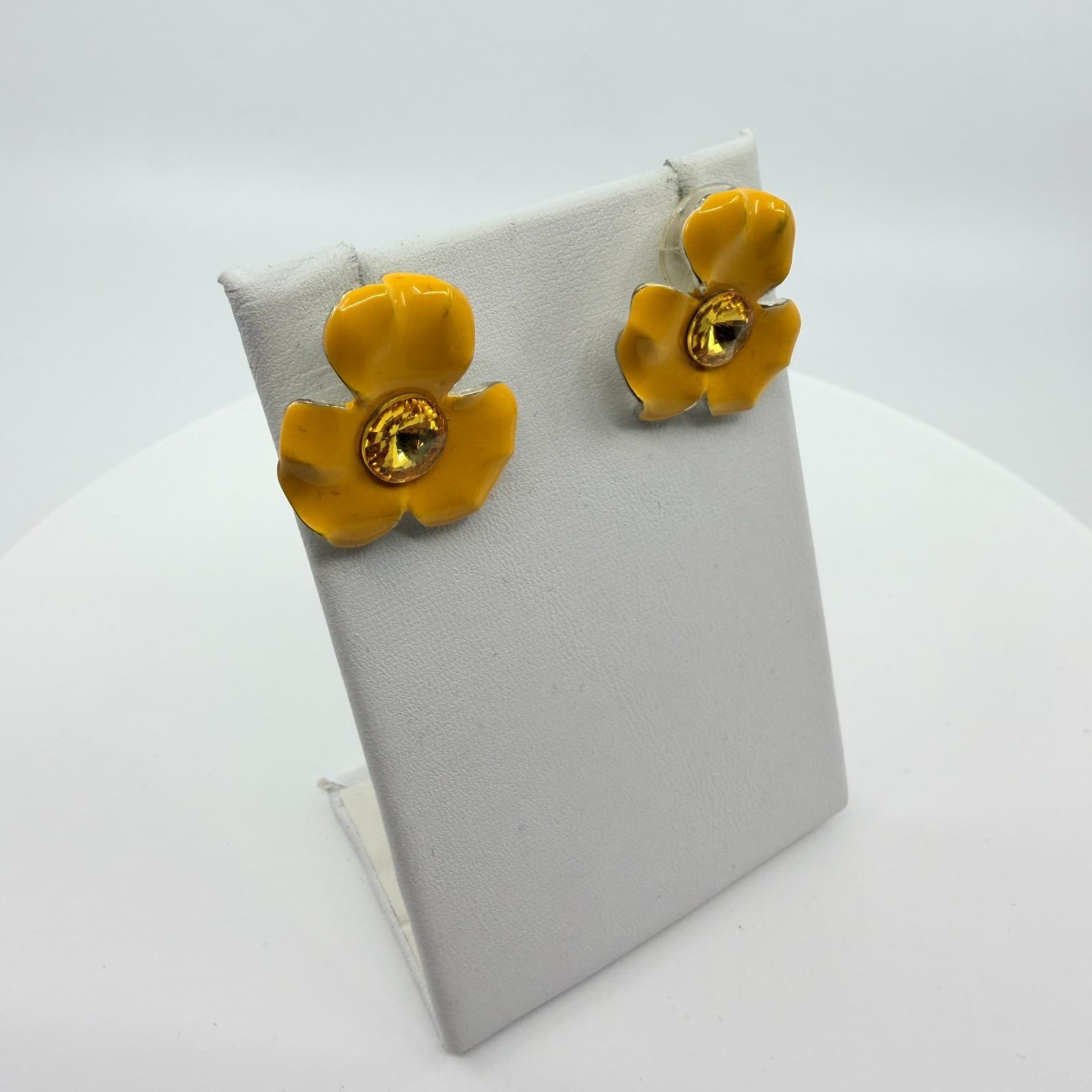 VTG Yellow Enamel Flower Stud Earrings Cottagecore Boho Statement Festival Gift - Thumbnail 3