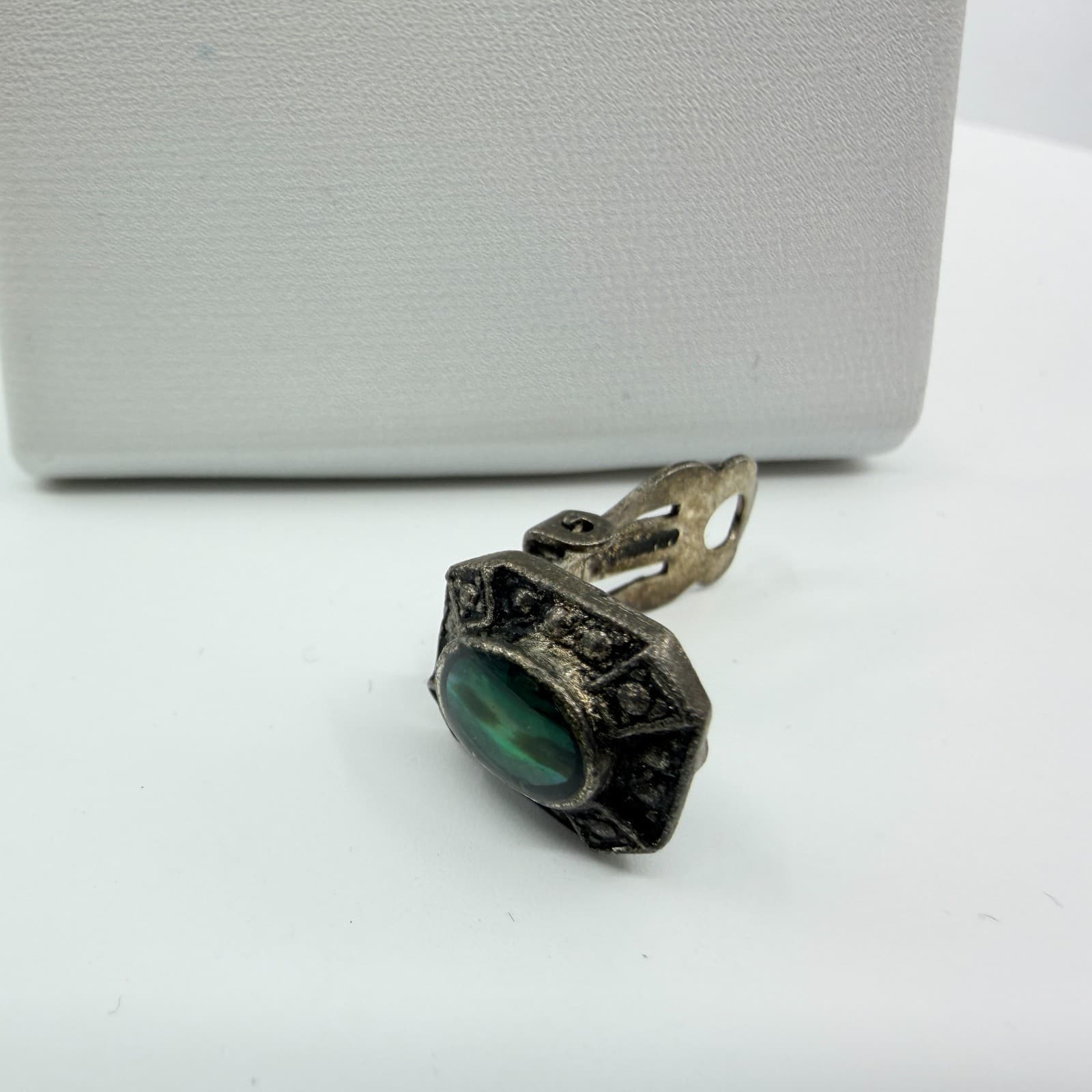 Vintage Style Green Abalone Shell Clip On Stud Earrings Gothic Ornate Statement - Thumbnail 7