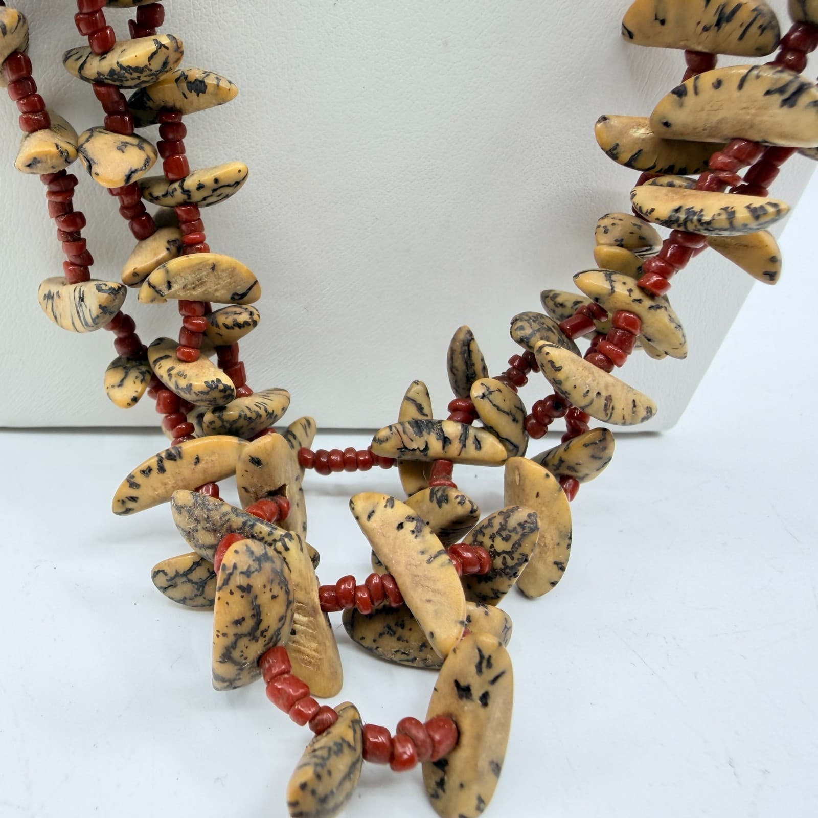 Multi-Strand Seed Bead Necklace Tribal Earthy Natural Stone Layered Statement - Thumbnail 2