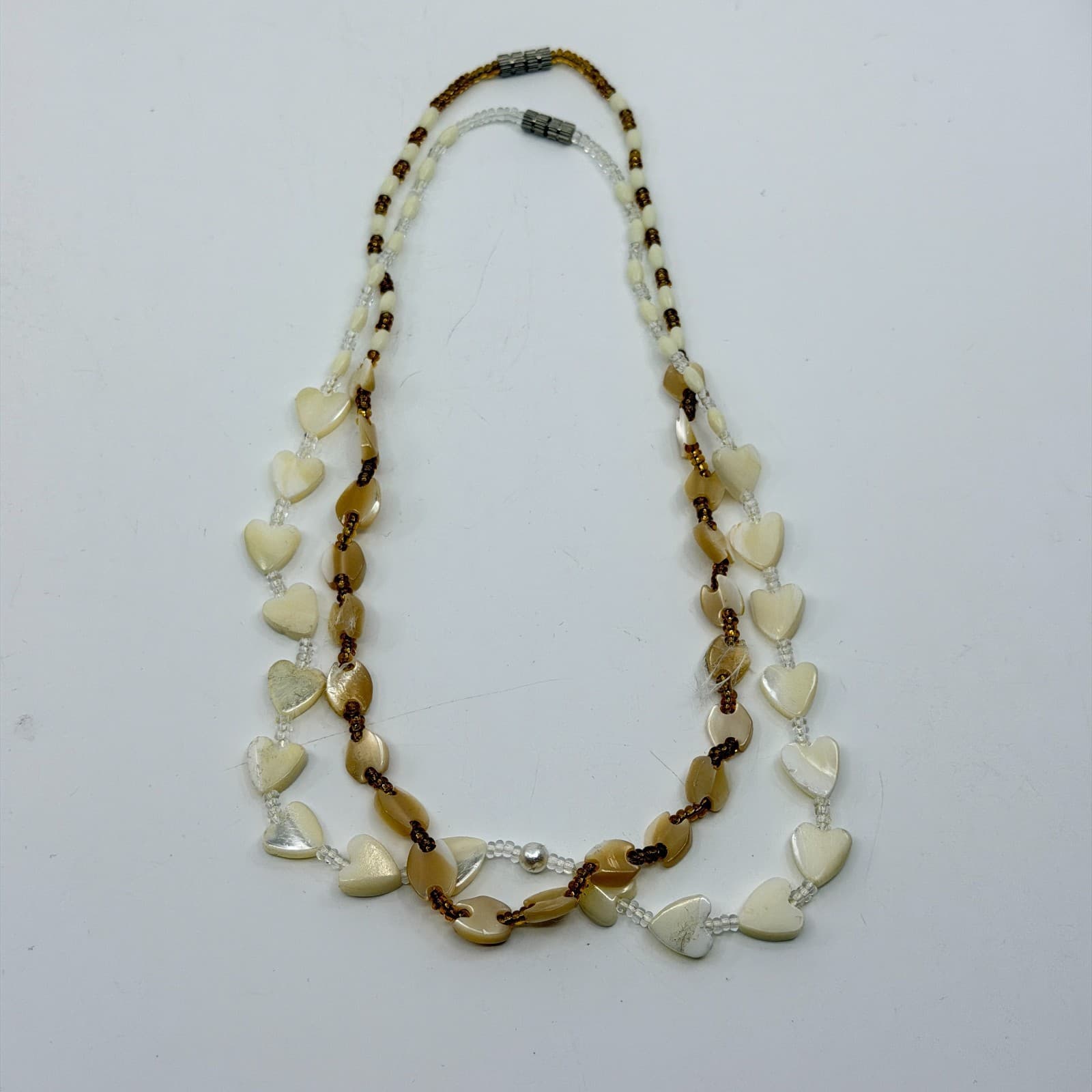 Layered Heart Shell Necklace Bohemian Beaded Choker Set White Tan Statement Gift - Thumbnail 8