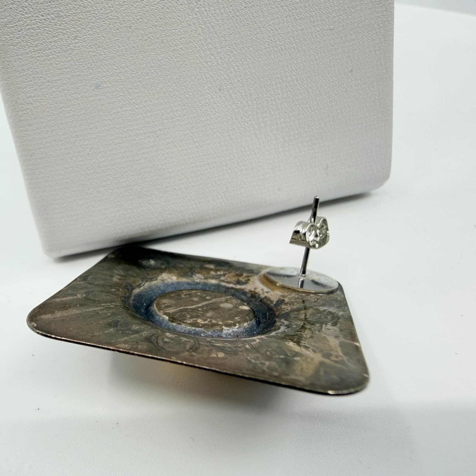 Vintage Bold Two Tone Geometric Stud Earring Silver & Gold Tone Square Statement - Thumbnail 9